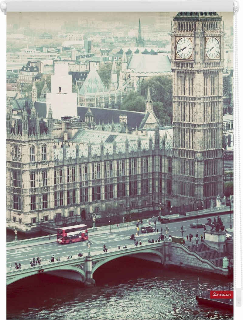 Seitenzugrollo Klemmfix Motiv London Westminster, LICHTBLICK ORIGINAL, Lichtschutz, ohne Bohren, freihängend, Klemmfix, bedruckt