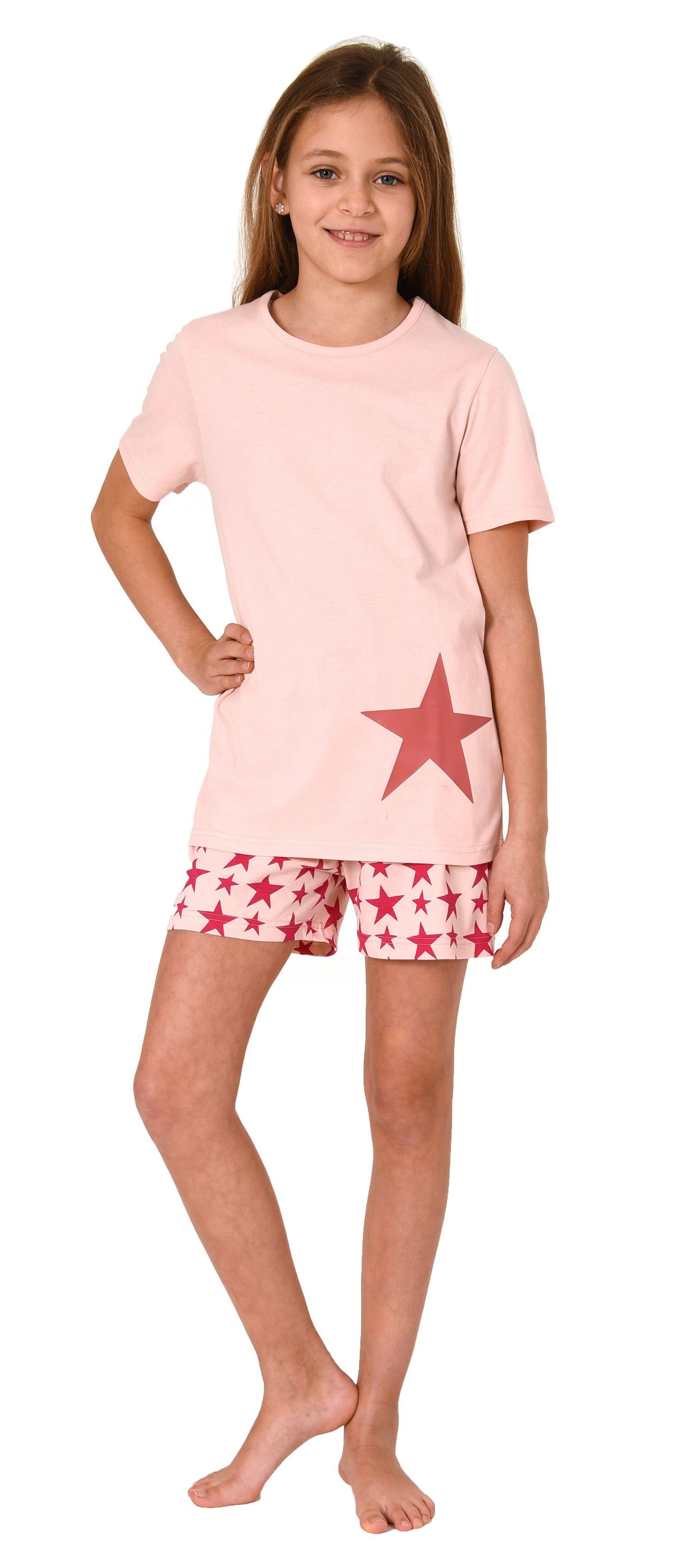 Normann Pyjama Wunderschöner Mädchen Shorty, kurzarm Schlafanzug in Sterne-Optik rose