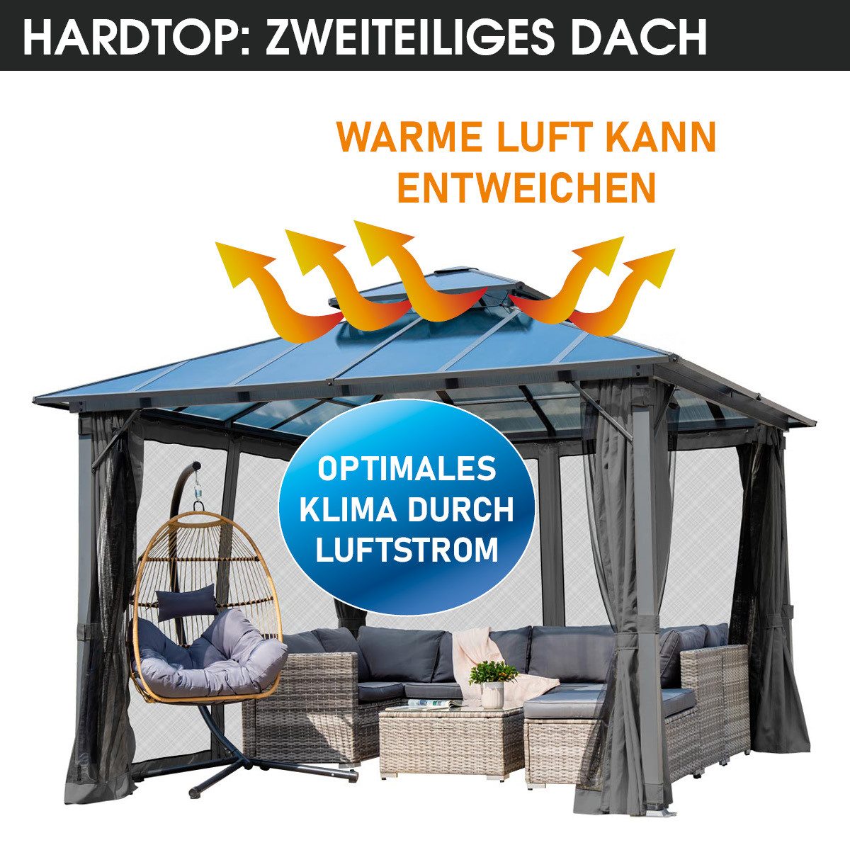 BRAST Pavillon Aluminium Pagode 4x4m inkl. Moskitonetz, festes Dach wasserdicht UV-Schutz – Bild 4 von 5