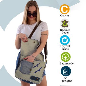 Sunsa Messenger Bag Maritim Tasche. Umhängetasche aus recycelte Jeans und Beige Canvas. Crossbody Bag für Meerliebhaber, Aus recycelten Materialien
