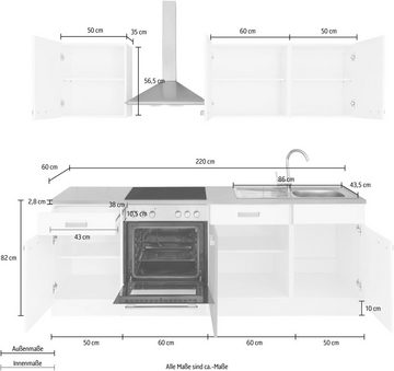 wiho Küchen Küchenzeile Husum, ohne E-Geräte, Breite 220 cm