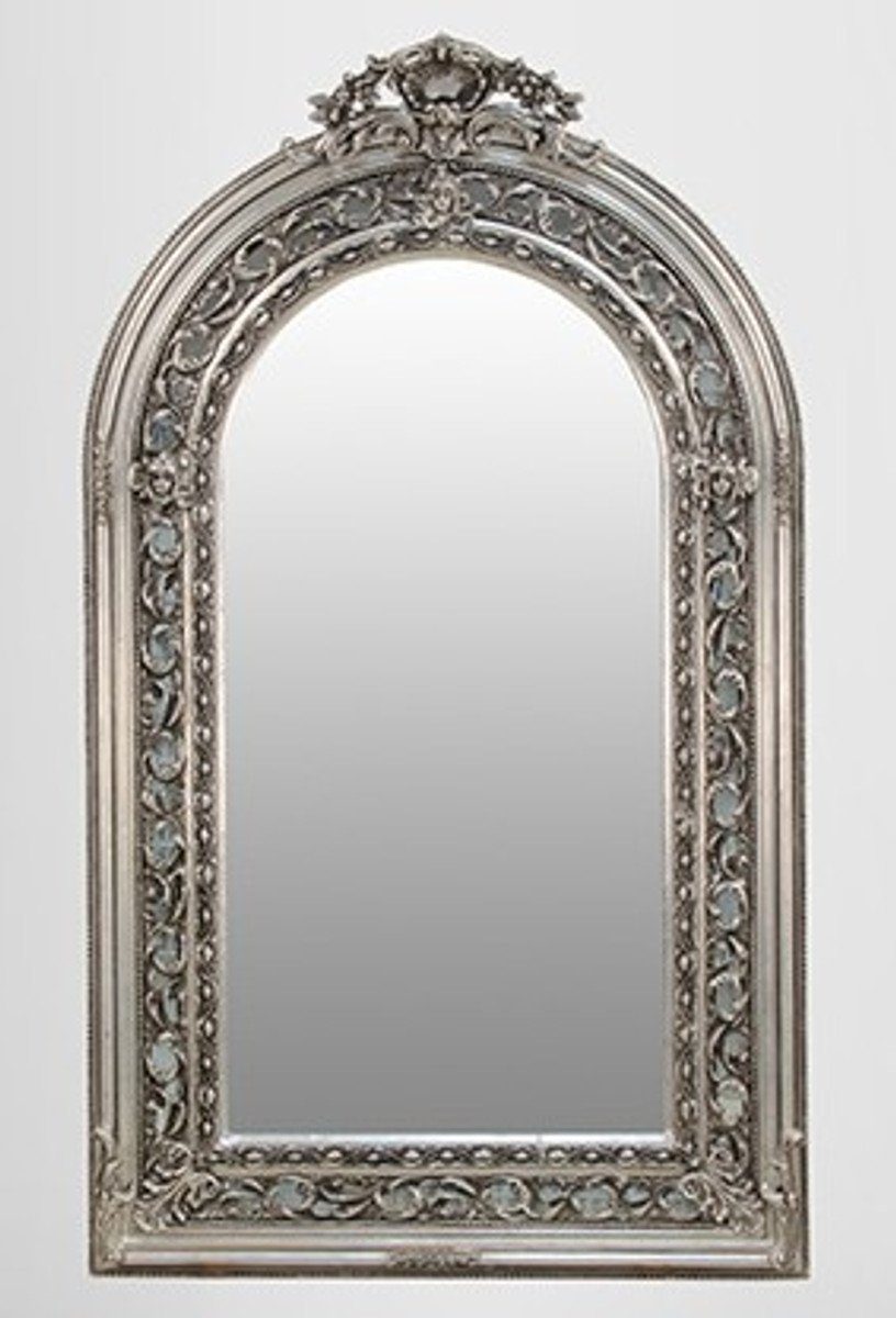 Casa Padrino Barockspiegel Großer prunkvoller Barock Spiegel Halbrund Silber 185 x 110 cm