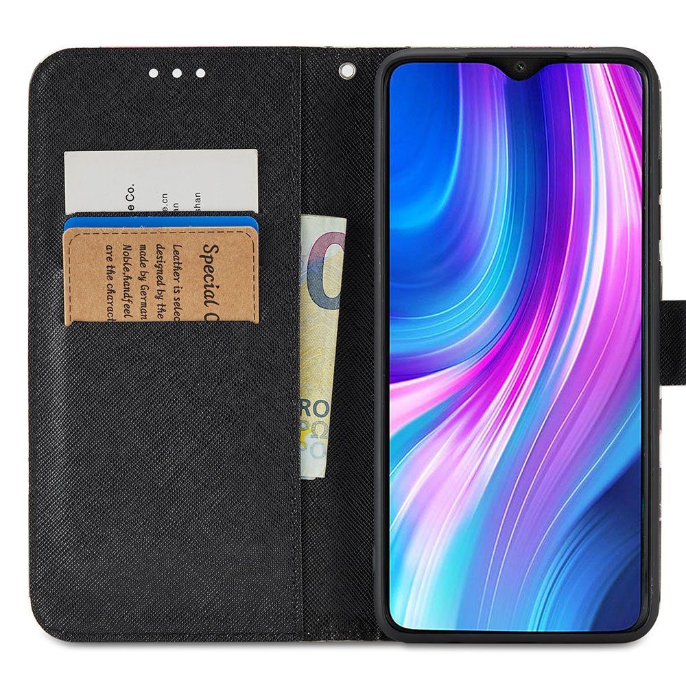 FITSU Handyhülle Handytasche für Xiaomi Redmi Note 8 Pro Hülle Totenkopf Motiv 6,53 Zoll, Case für Xiaomi Redmi Note 8 Pro Hülle, Handytasche mit Kartenfach