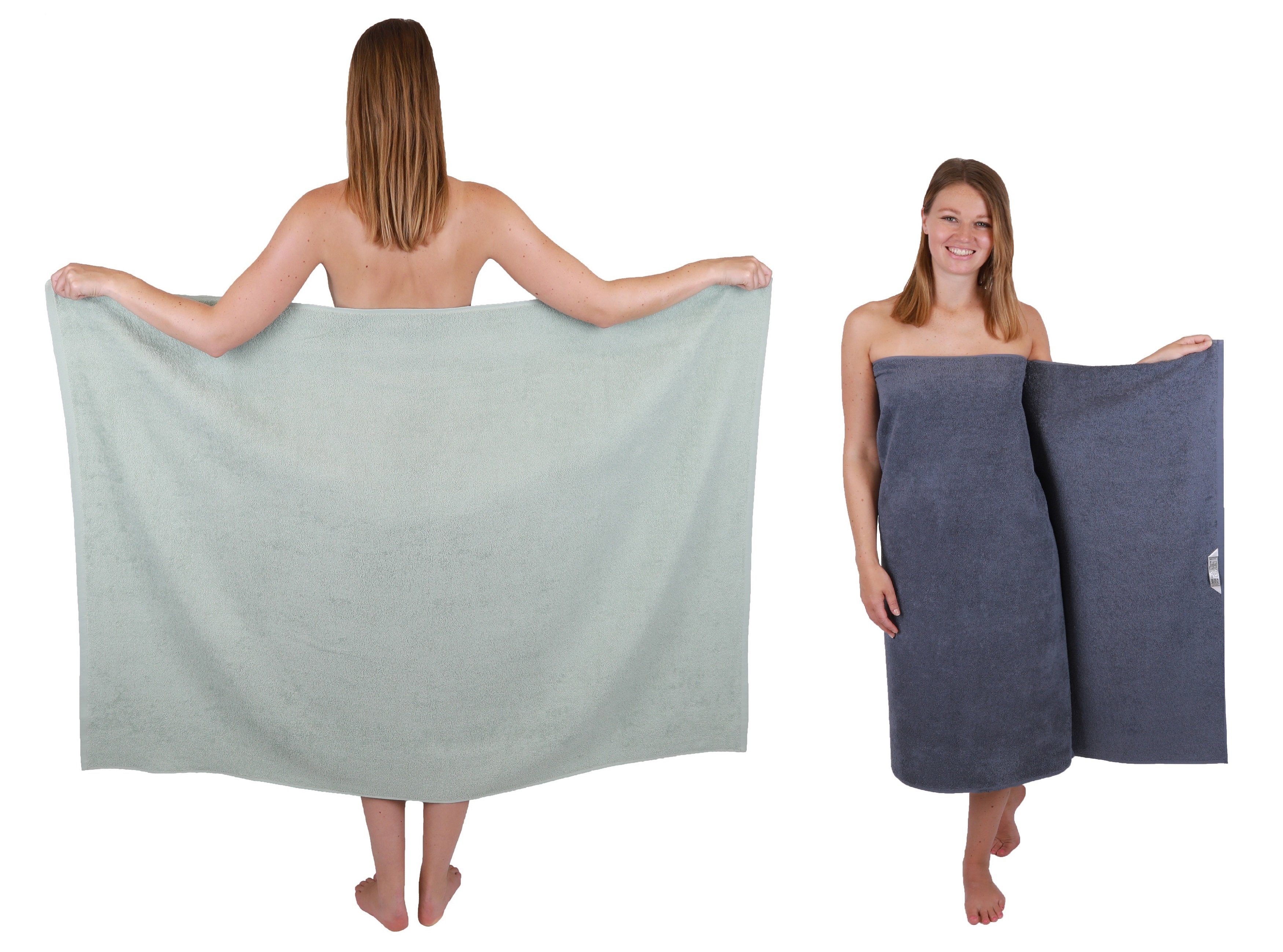 Betz Duschtücher Maxi 2 Stück BERLIN Badetuch XXL 100x150 cm jade und dunkelgrau, 100% Baumwolle