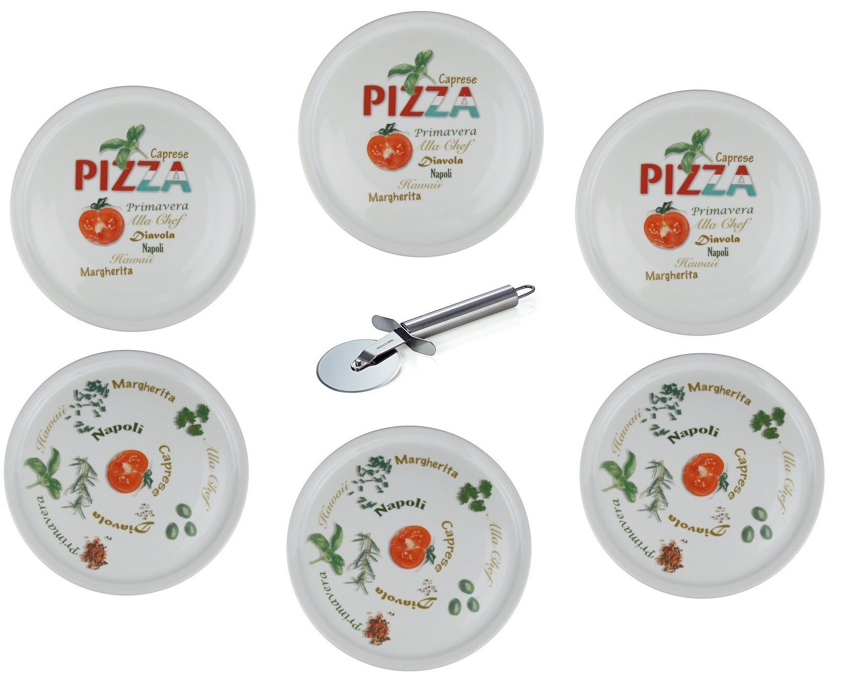 Retsch Arzberg Тарелка для пиццы Ø 30cm mit Dekor Set, (6 St), aus Porzellan spülmaschinengeeignet, pro Set 2 verschiedene Motive