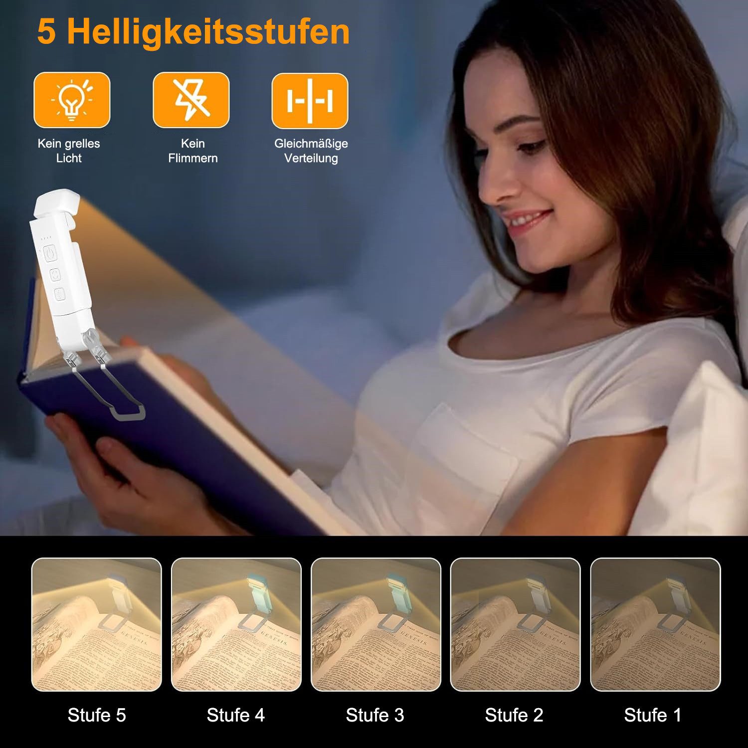 DESUO LED Leselampe Leselampe Buch Klemme 3 Farbtöne 5 Helligkeit Einstellbar für Kinder