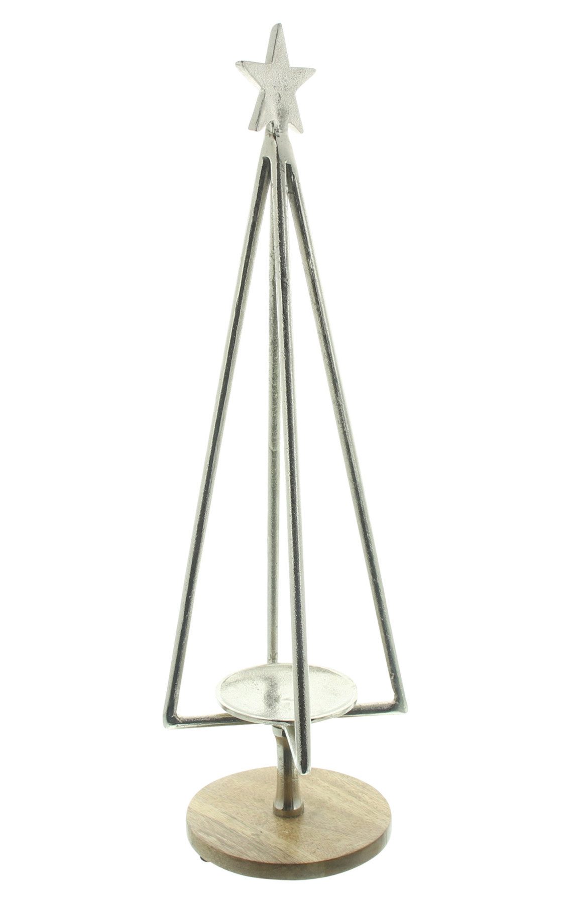 Dekoleidenschaft Standkerzenhalter "Silbertanne" Kerzenhalter für Stumpenkerzen, Kerzenständer mit Stern, 60 cm hoch, aus Aluminium in silber, großer Kerzenleuchter