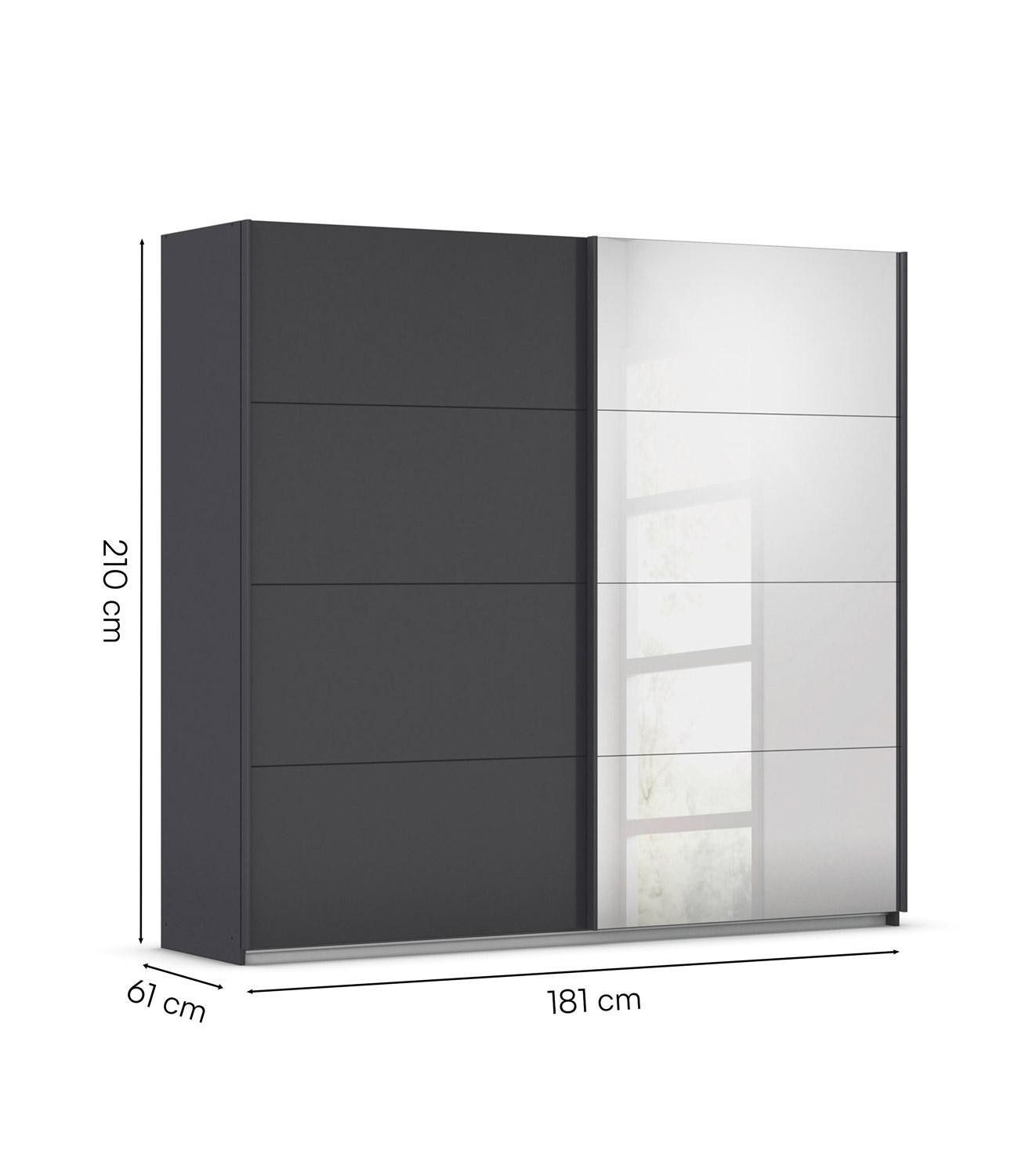 rauch Schwebetürenschrank QUADRA, B 181 cm x H 210 cm, Grau Metallic, 2 Türen, mit Spiegel