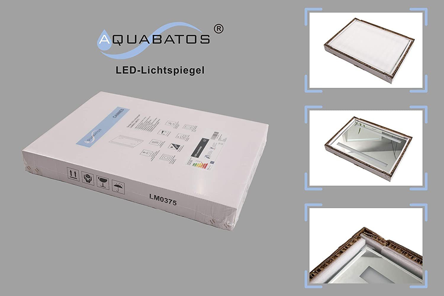 AQUABATOS LED-Lichtspiegel LED Badspiegel Rund 60x60, Memory-Funktion Neutralweiß, Badezimmerspiegel mit Spiegel Touch, Kaltweiß, Anti-Fog, Warmweiß, Beleuchtung