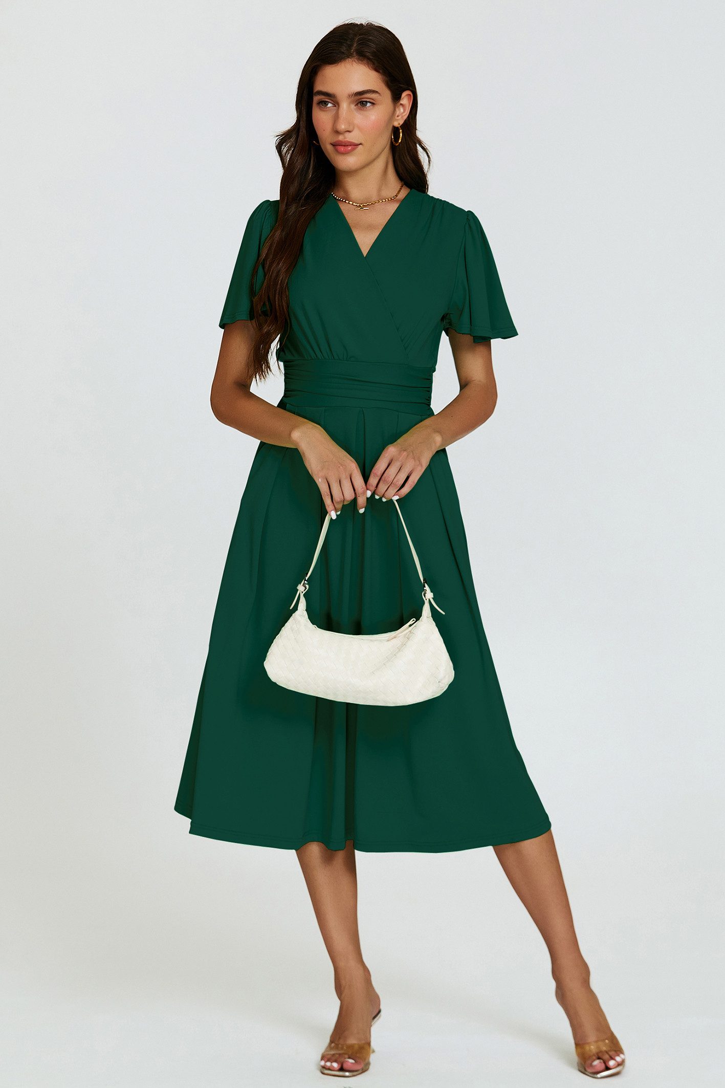 FS Collection Midikleid Damen Midikleid Sommerkleid Freizeitkleid Businesskleid Wickeloptik (Größen: XS (EU:36 / UK:8) · S (EU:38 / UK:10) · M (EU:40 / UK:12) · – Bild 4 von 5