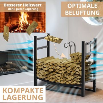 LAWA Living and Lifestyle Kaminholzregal Metall Schwarz innen Feuerholzregal außen Kaminholzhalter Stapelhilfe, BxTxH:84x33x76 cm, verzinkt / galvanisiert, pulverbeschichtet