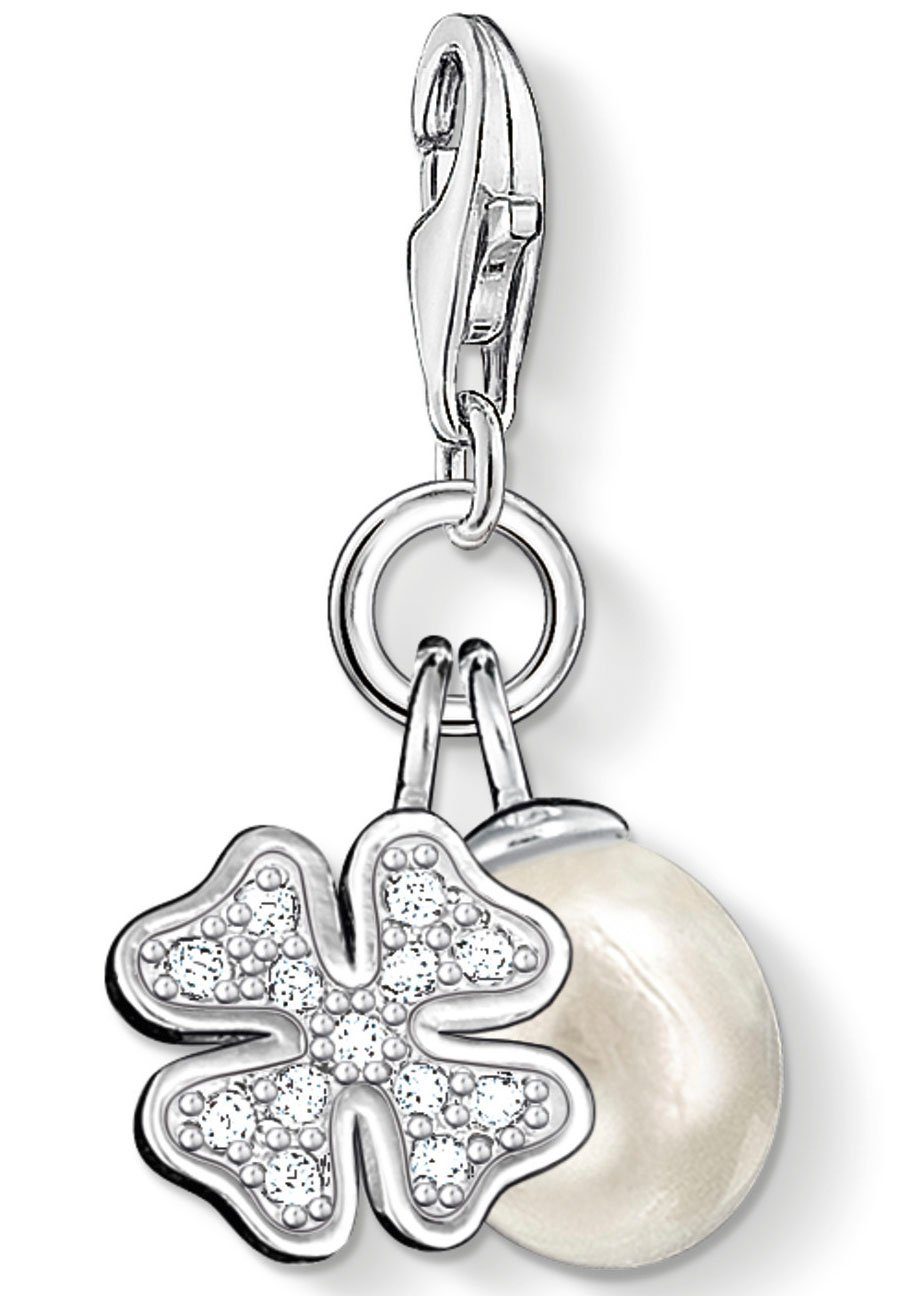 THOMAS SABO Charm-Einhänger Kleeblatt mit Perle, 0831-167-14, mit Zirkonia (synth) - mit Süßwasserzuchtperle