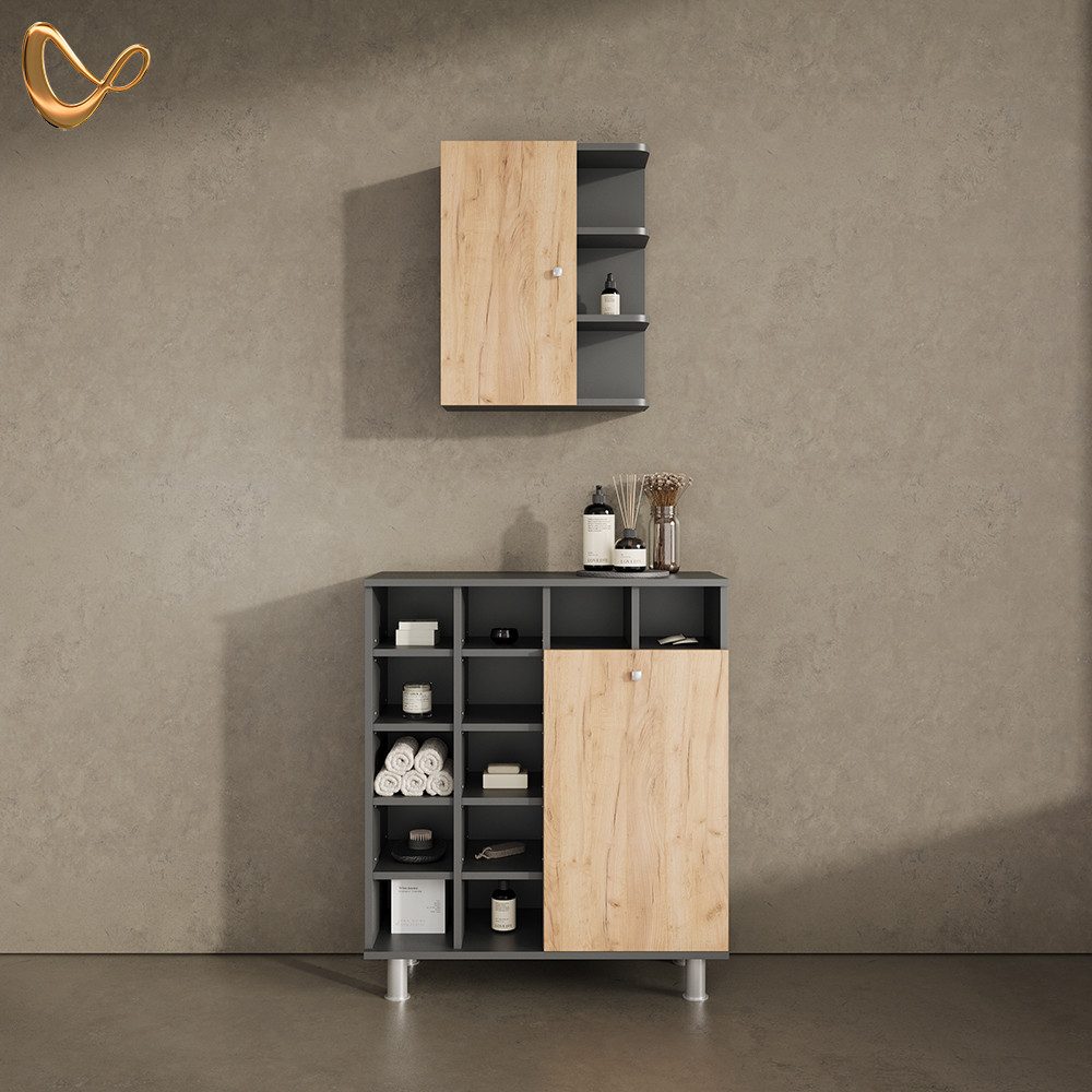 Livinity® Wäscheschrank Fucino, Anthrazit/Goldkraft Eiche, 78.4 günstig online kaufen