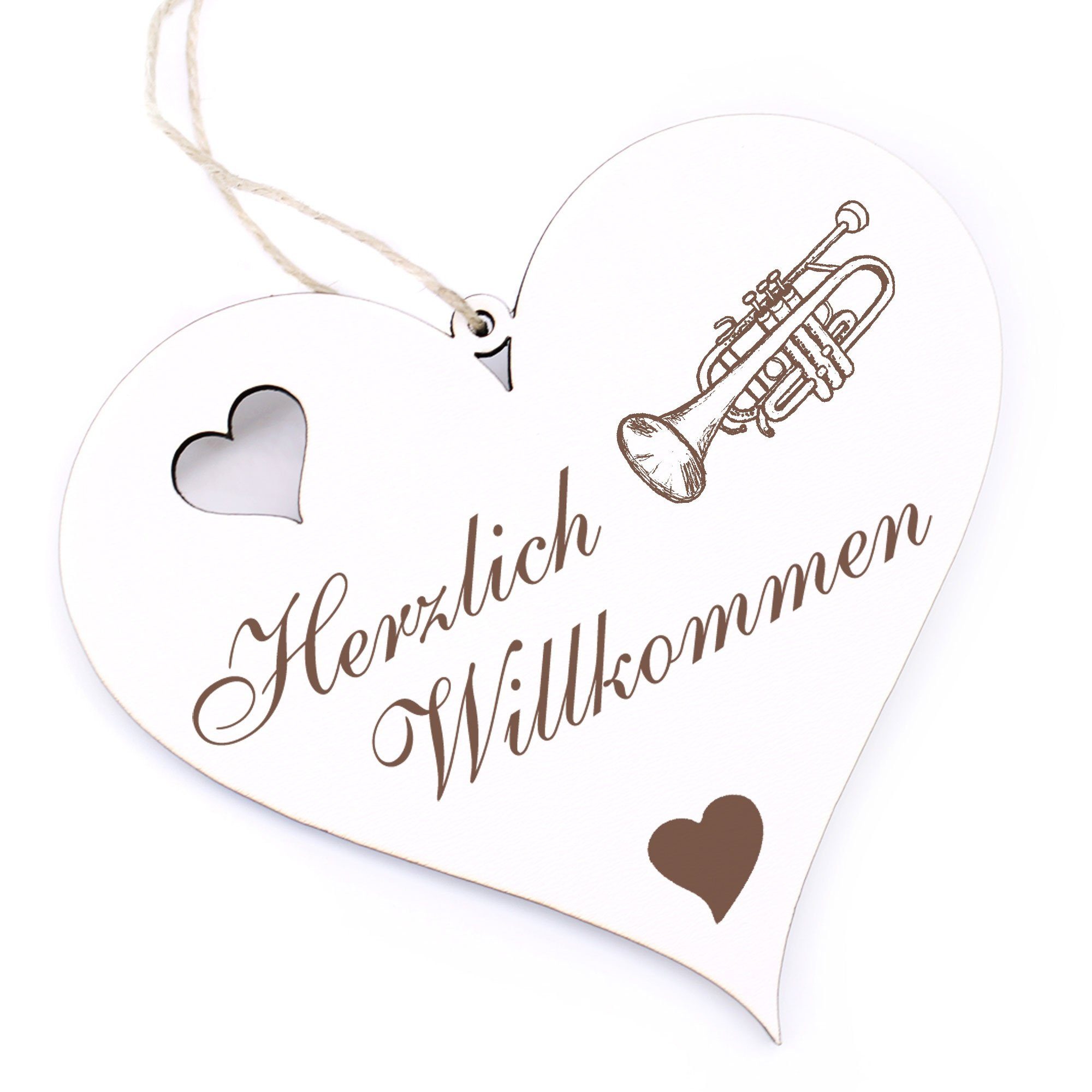 Dekolando Hängedekoration Herzlich Willkommen - Trompete - 13x12cm