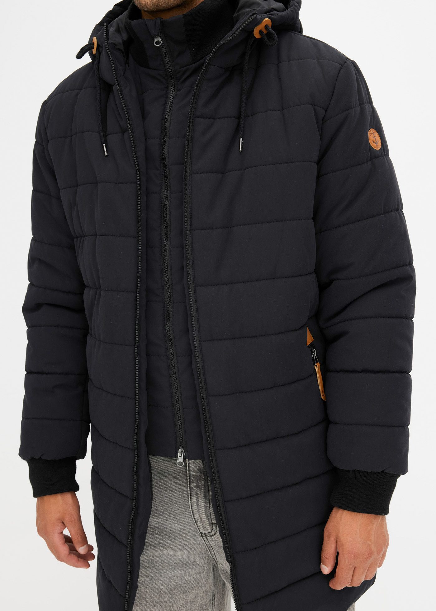 bonprix Steppjacke wattierter Stepp-Parka mit Kapuze und Lederimitat-Detail günstig online kaufen