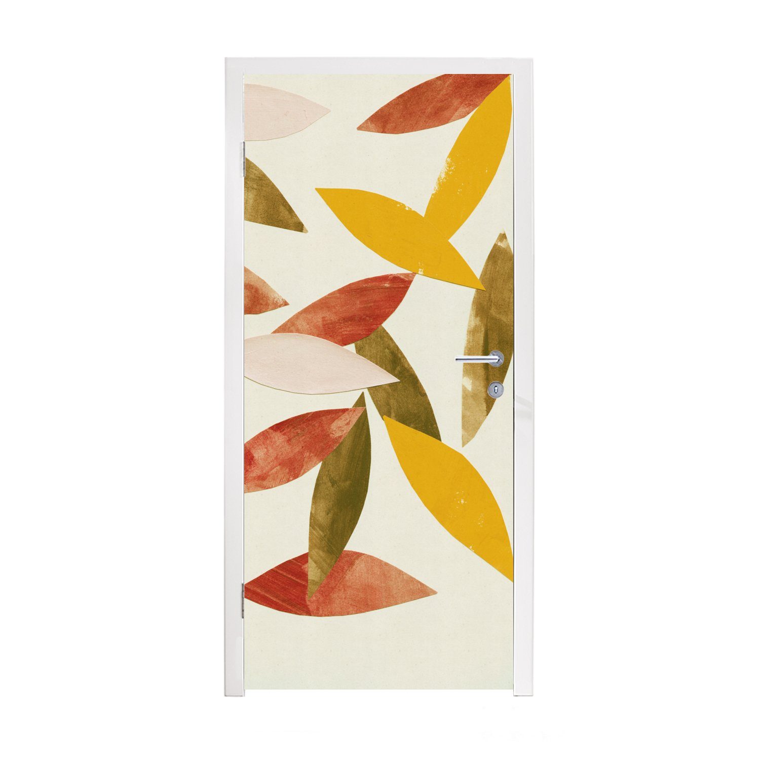 MuchoWow Türtapete Blätter - Pflanzen - Farben - Pastell, Matt, bedruckt, (1 St), Fototapete für Tür, Türaufkleber, 75x205 cm