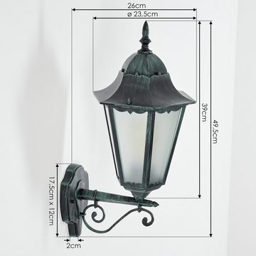 hofstein Außen-Wandleuchte Wandlampe aufwärts in antikem Look aus Metall/Glas in Schwarz-Grün, ohne Leuchtmittel, Wandleuchte im Retro/Vintage Design, Außenleuchte für Terrasse, E27