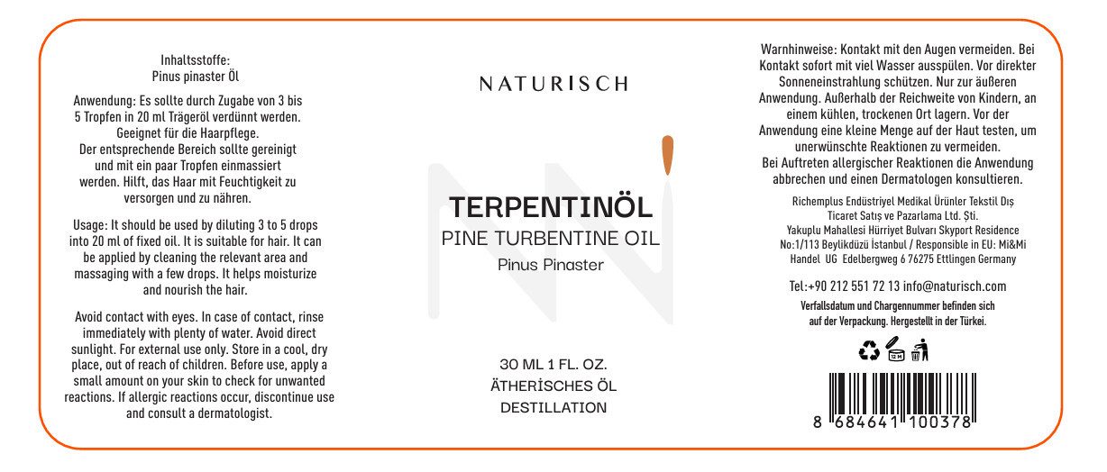 NATURISCH Körperöl Terpentinöl – 100 % naturrein, destilliert, belebend, mit 30 ml Inhalt, schonend destilliert