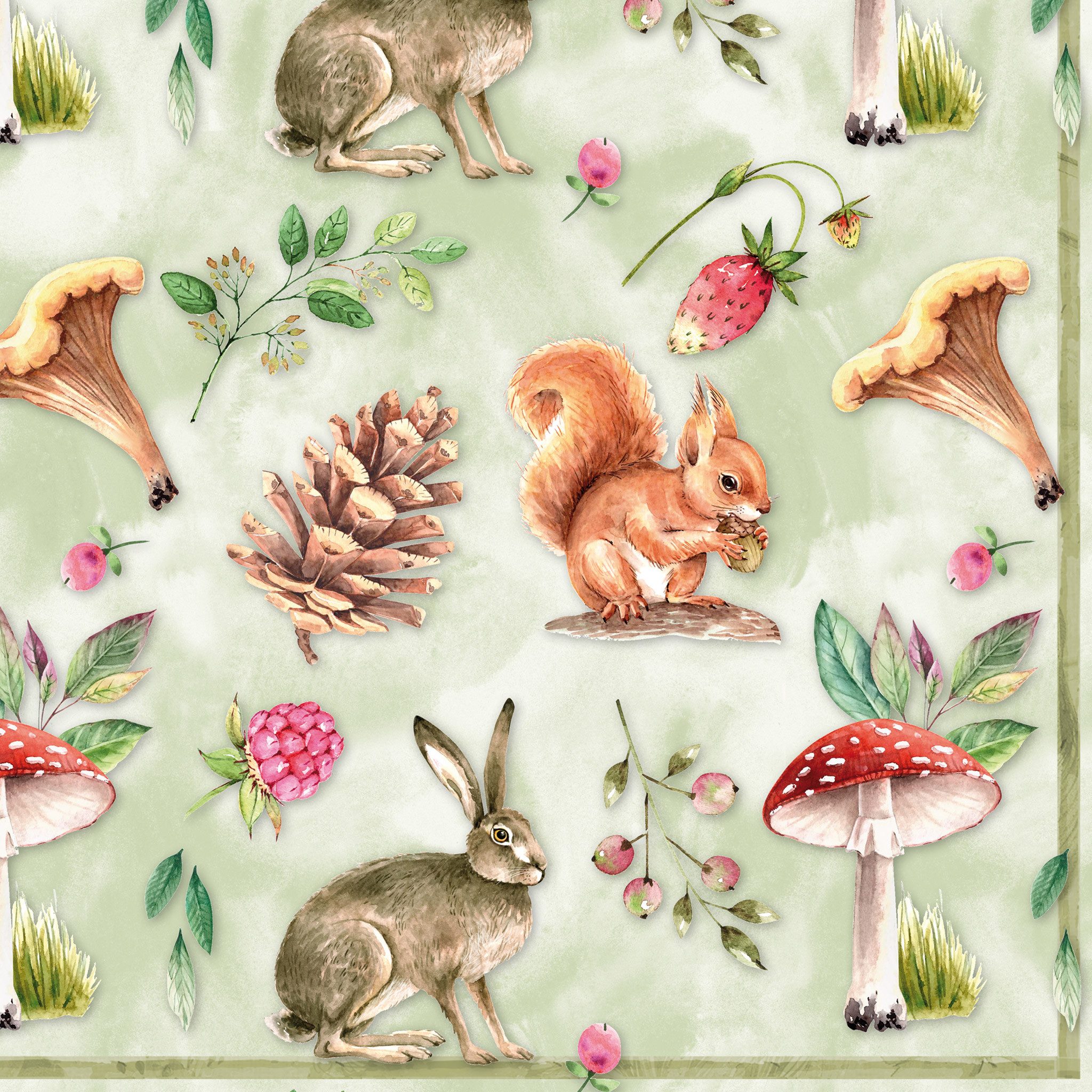 ti-flair Papierserviette, Servietten Papier 33x33cm 3-lag. mit Eichhörnchen & Hase Motiv 20 Stk