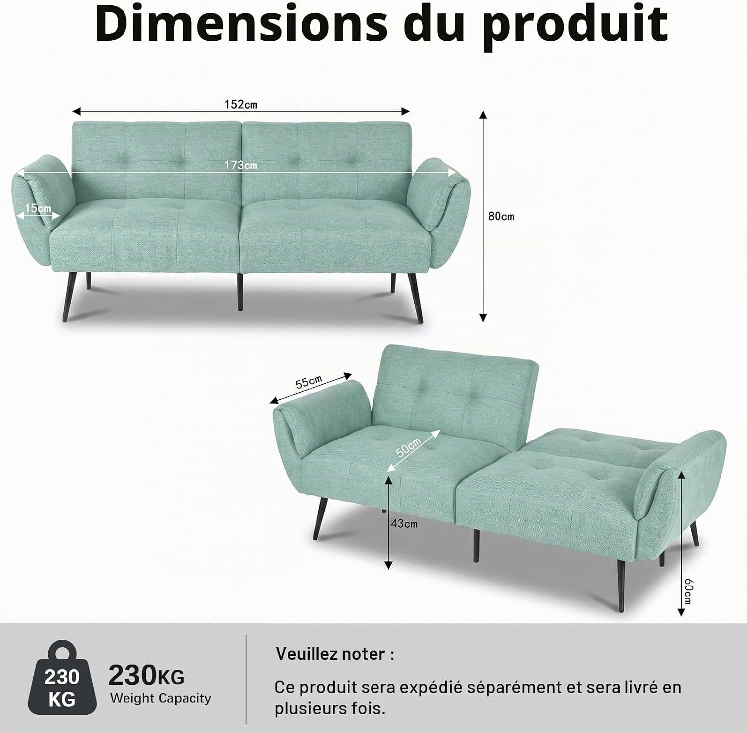 Jiexi 3-Sitzer Sofa Mit Schlaffunktion, Klappsofa Sofa 3 Sitzer, Geeignet Wohnzimmer