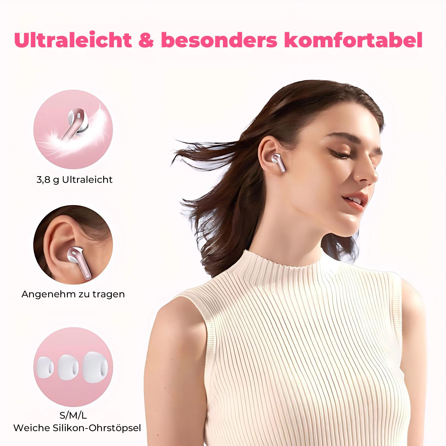Xruiy Kabellose Bluetooth 5,4 Kopfhörer mit ENC-Mikrofon und 52h Akku, In-Ear-Kopfhörer (für klaren HiFi-Klang und komfortables Tragen,IPX7 Wasserdicht, HiFi-Stereo In-Ear Headset mit LED-Anzeige für iPhone & Android)
