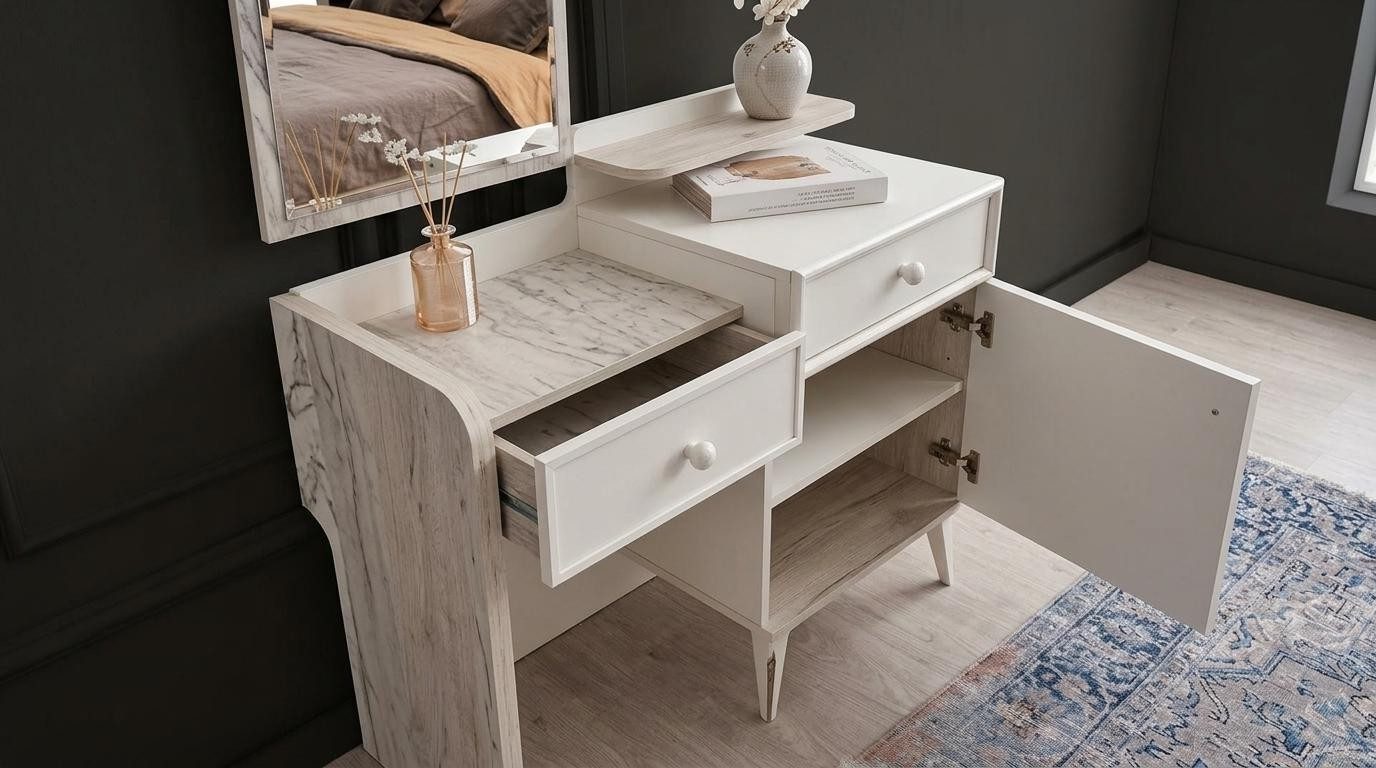 Xlmoebel Schminktisch Beige Holzkommode im modernen, minimalistischen Stil mit 3, Made in Europa