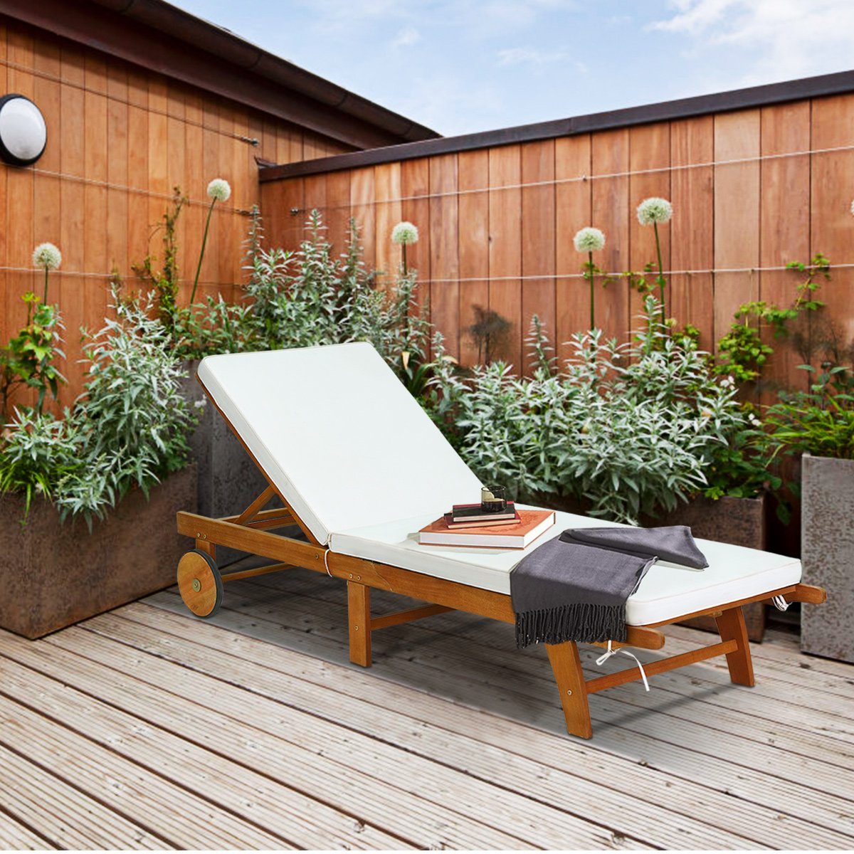 COSTWAY Gartenliege »Sonnenliege«, mit Rollen und Kissen, inkl.  verstellbare Rückenlehne, für Garten, Rasen und Terrasse online kaufen |  OTTO