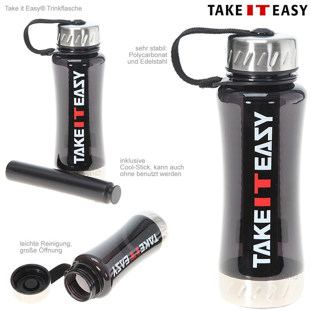 TAKE IT EASY® Trinkflasche 2 Stück Flaschen Set für Schule Sport Freizeit 0,7 Liter, Polycarbonat bruchsicher Edelstahl Deckel große Öffnung