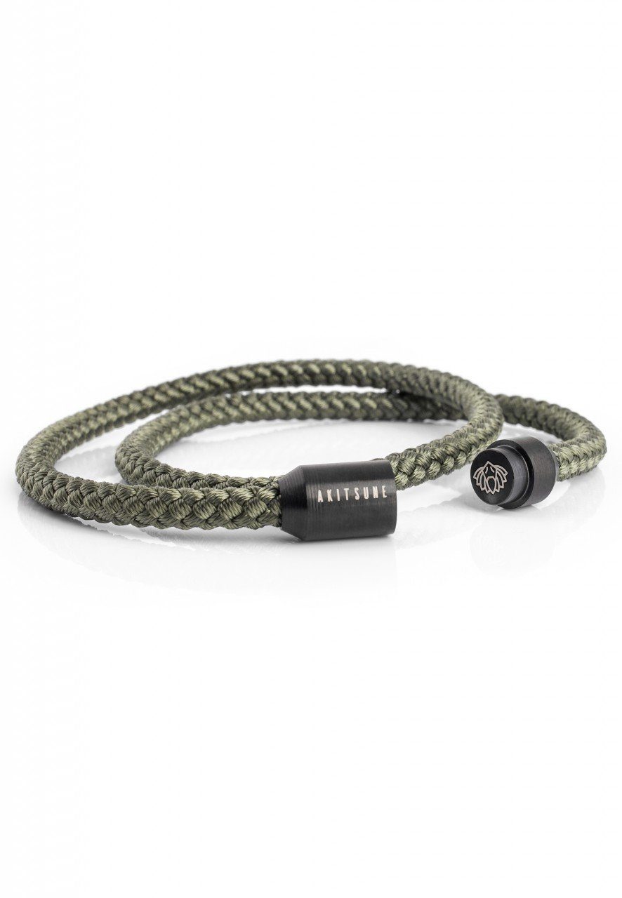 Akitsune Armband Mare Nylon Bracelet Mattschwarz - Olive 18 cm