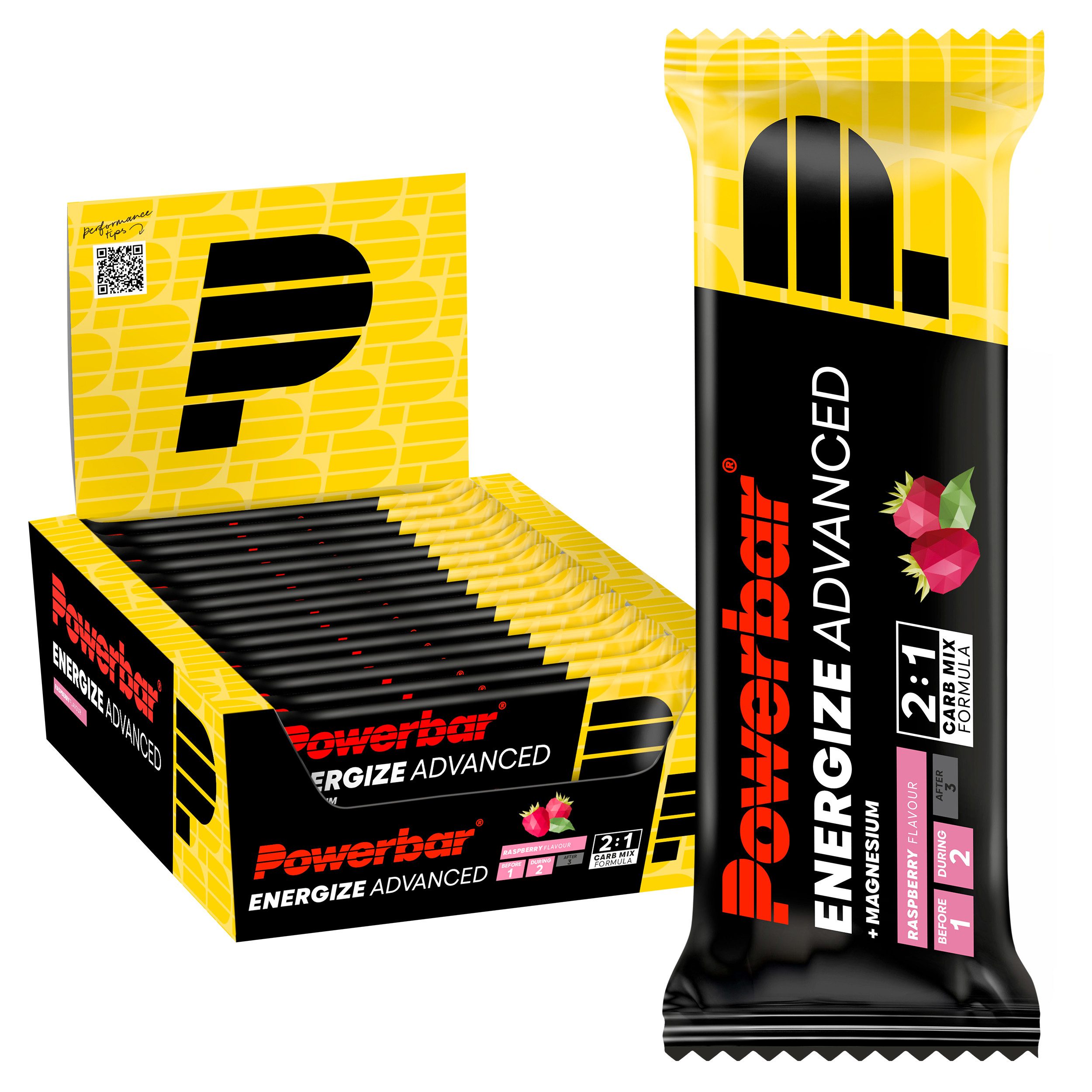 PowerBar Energize Advanced Himbeere 15x 55g - High Carb Energieriegel Riegel, 15 er Display à 15 St., 825 g