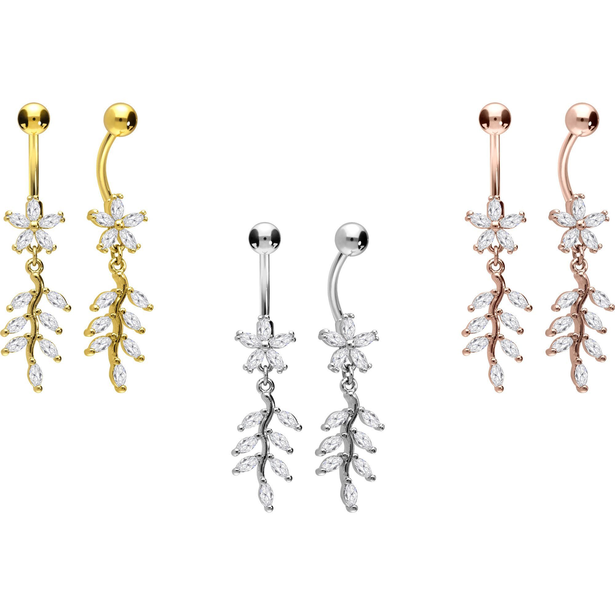 PIERCINGLINE Bauchnabelpiercing Chirurgenstahl Bananabell KRISTALLBLUME + KRISTALLRANKE (Bananabells, 1-tlg)