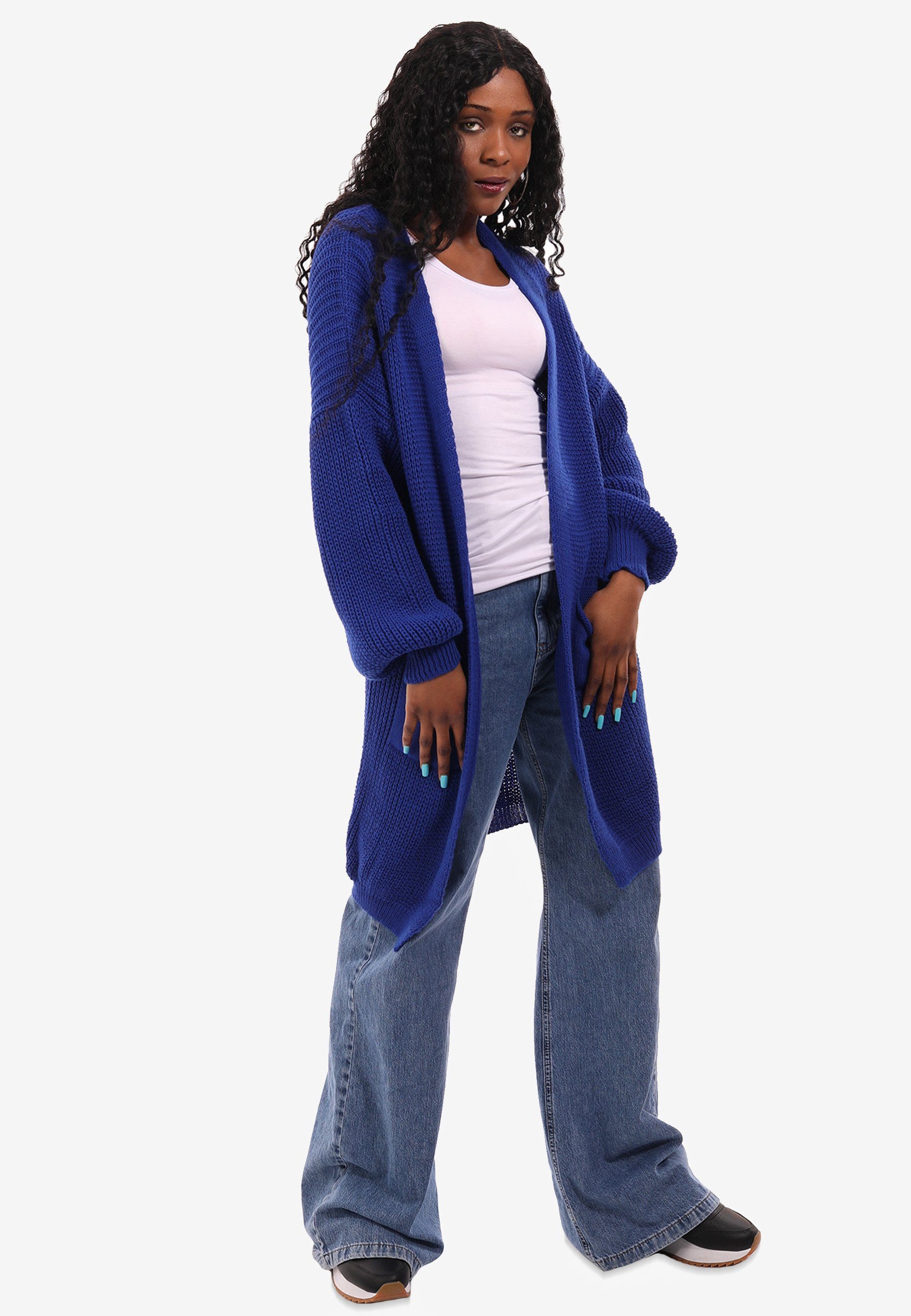 YC Fashion & Style Cardigan One Size Strick-Cardigan mit Taschen in Unifarbe, mit aufgesetzten Taschen royalblau