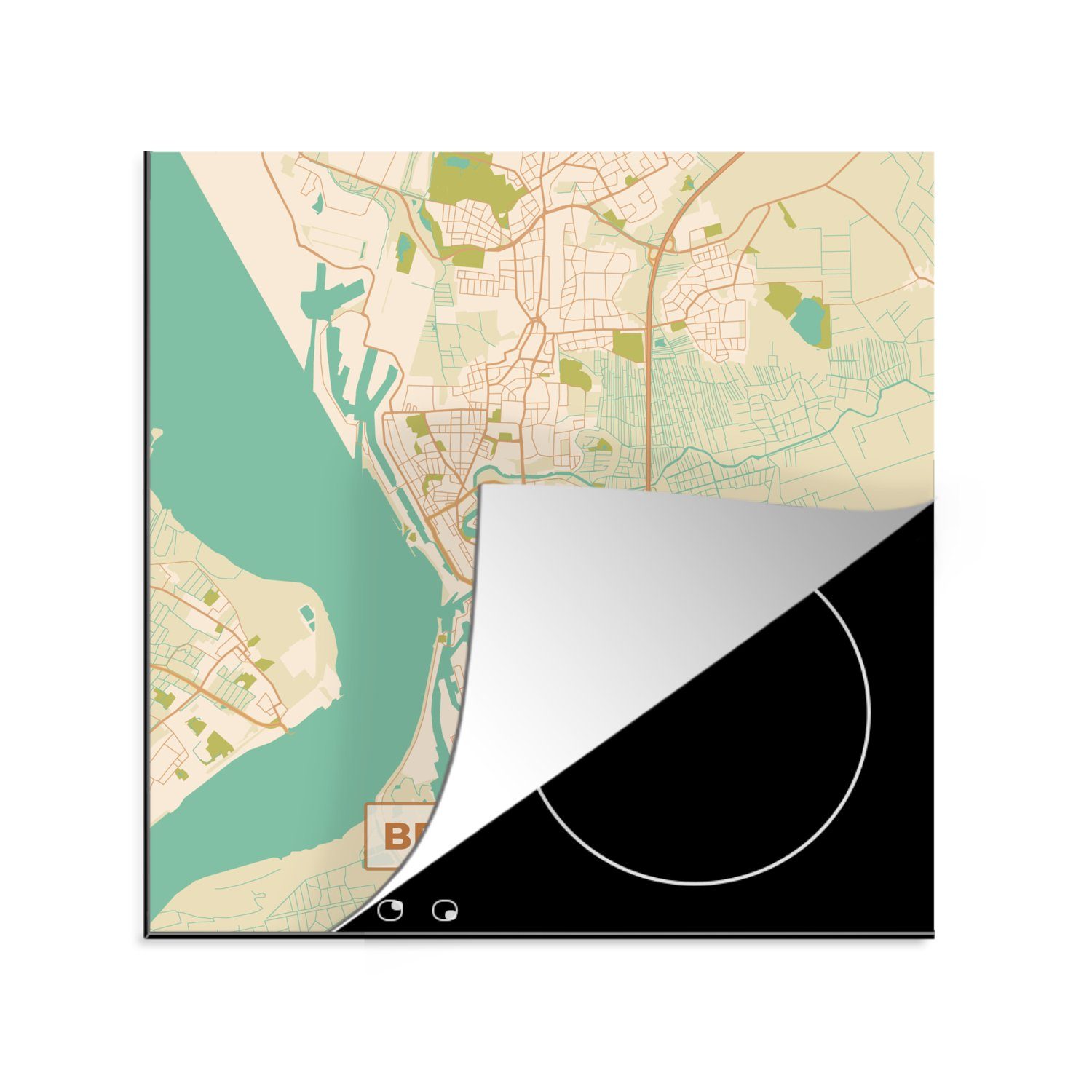 MuchoWow Herdblende-/Abdeckplatte Karte - Bremerhaven - Karte - Stadtplan - Vintage, Vinyl, (1 tlg), 78x78 cm, Ceranfeldabdeckung, Arbeitsplatte für küche