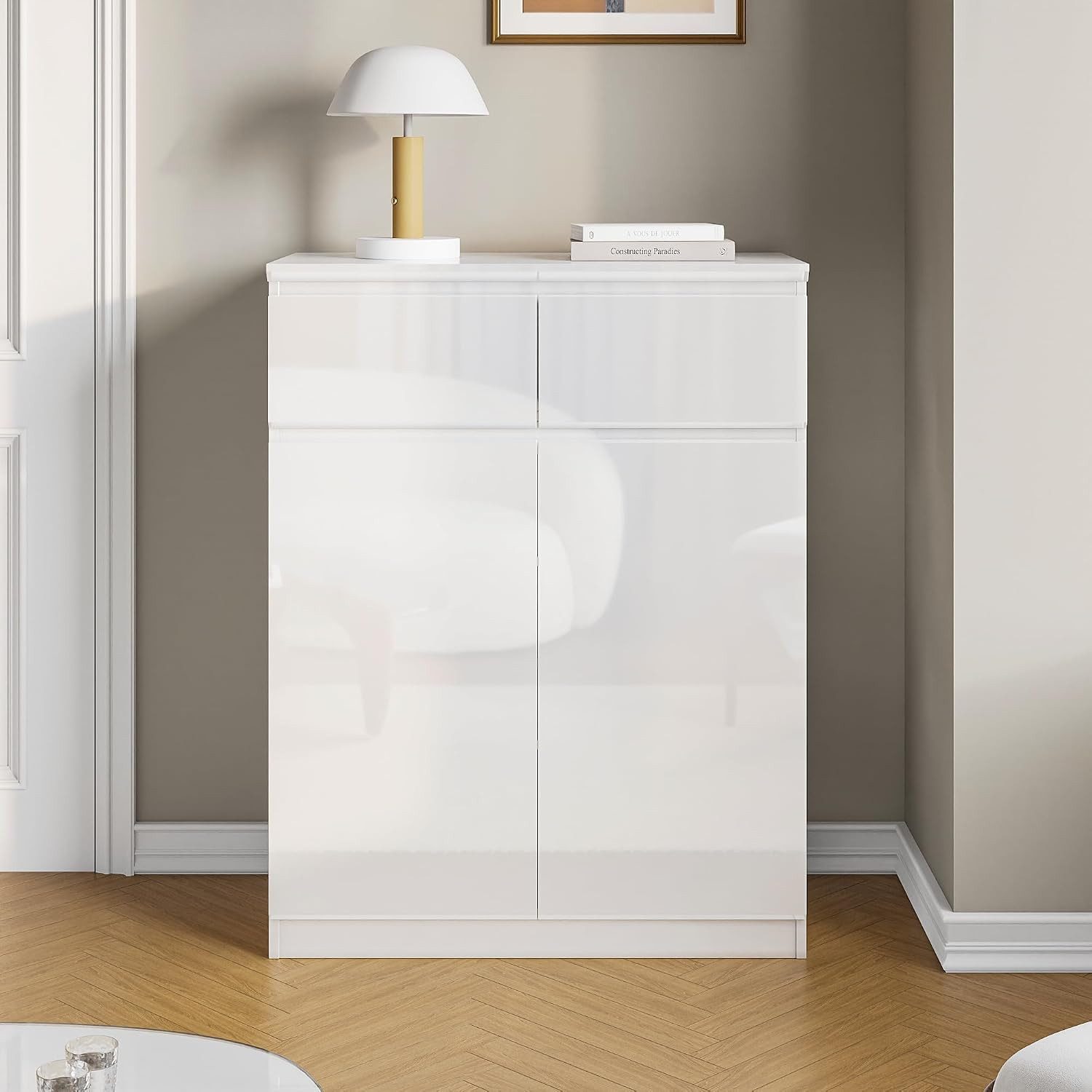FUFU&GAGA Kommode Weiß PET Hochglanz Serie, 80-180 cm breit, Kommode Modern