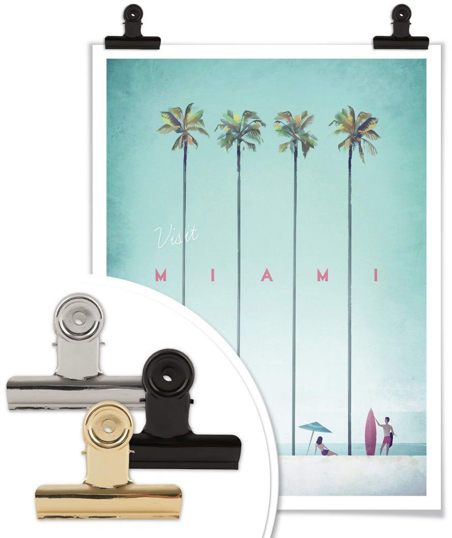 Wall-Art Poster Urlaub Poster, Strand Wandbild, Miami St), (1 Strand, Palmen Wandposter Bild