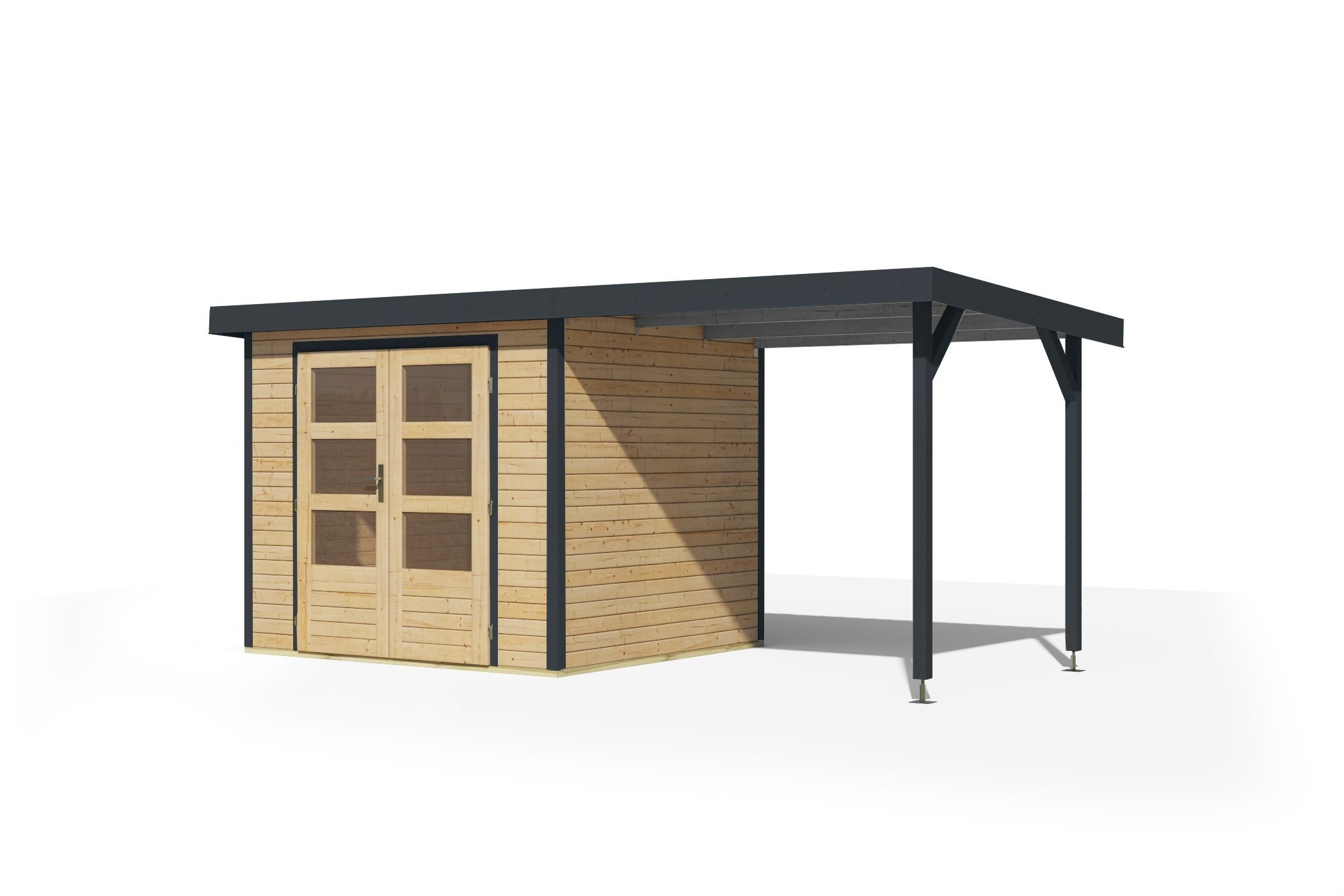 Karibu Gartenhaus Gartenhaus Hollywood in versch. Größen und Farben, opt. mit Anbaudach, BxT: 455x214 cm, (1 Stück, Gartenhaus Hollywood XL mit Anbaudach, naturbelassen), Größe XL mit Anbaudach, naturbelassen