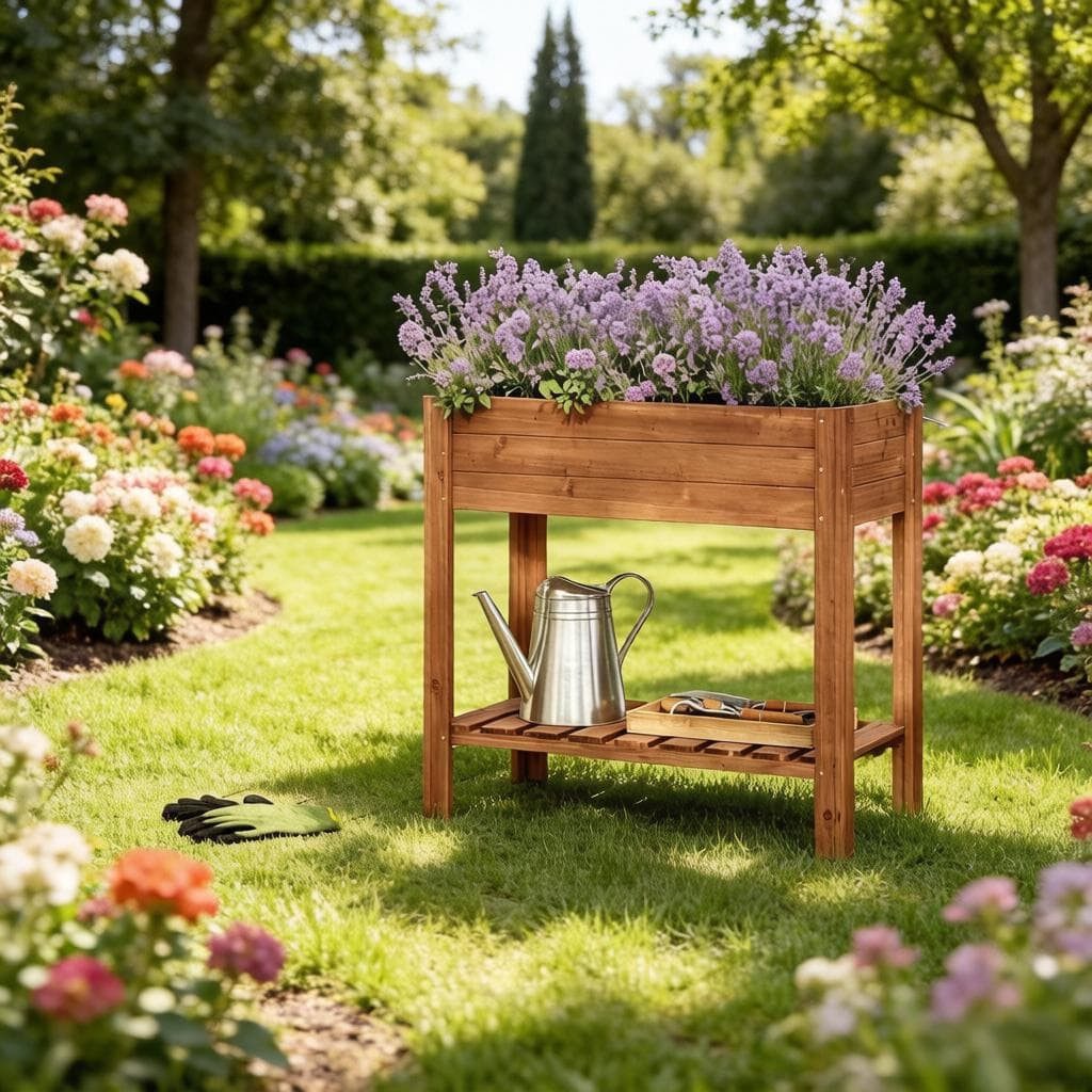 ANYSUN Hochbeet Kräuterbeet Pflanzkasten mit Ablageregal, wetterfestes Holz (Komplettes Pflanzkasten, Hochbeet mit Ablageregal), ergonomische Höhe, elegantes Design,Balkon,Terrasse & Garten