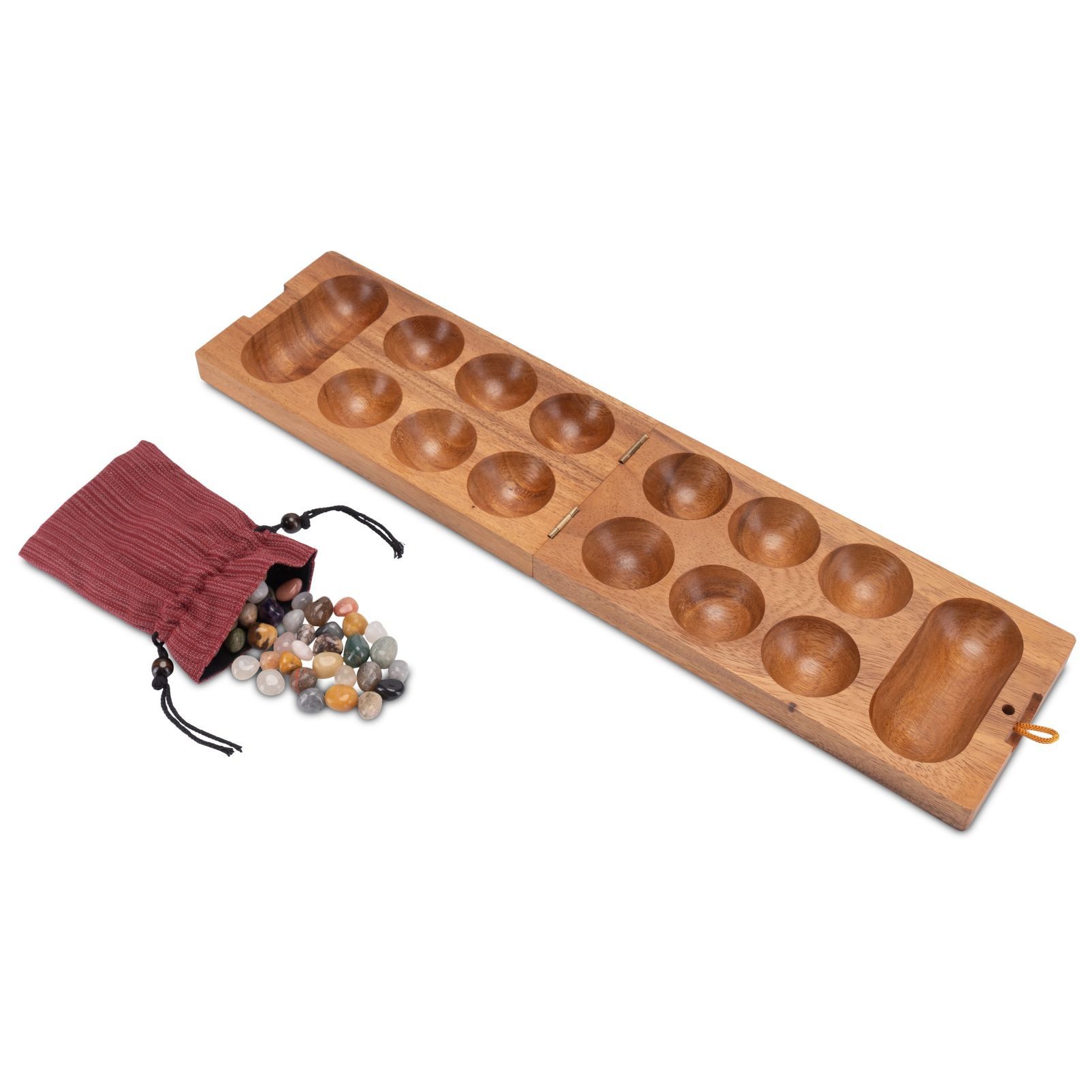 LOGOPLAY Spiel Kalaha Gr. L mit Magnetverschluss, Gesellschaftsspiel, Kalaha Spiel mit Magnetverschluss für 2 Spieler Spielfeld 14 x 49 cm