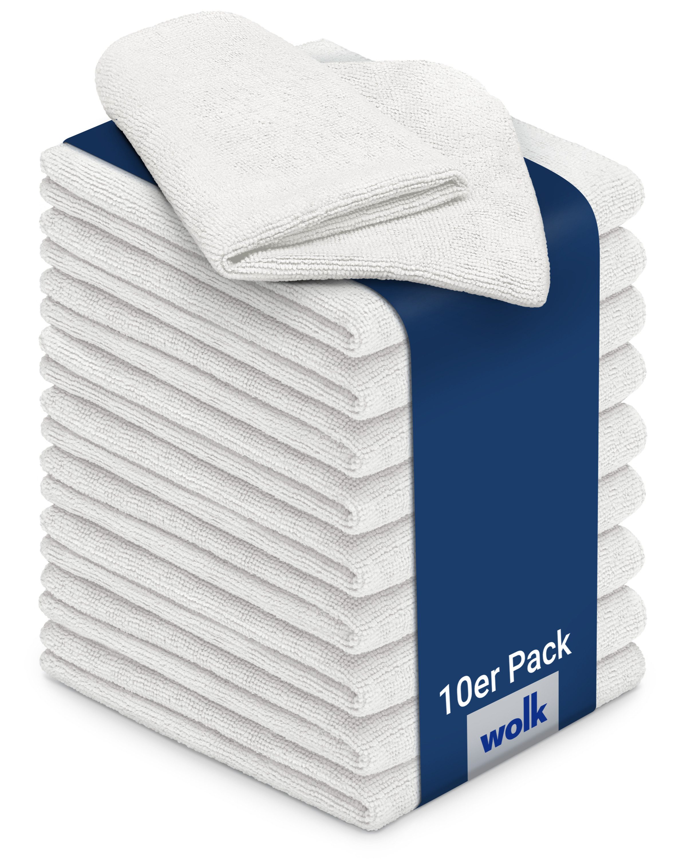 wolk Universaltuch (fusselfrei und frotteeartig) Mikrofasertuch (Polyester, 40x40 cm, 10er-Set, hygienisch auf 90° waschbar)