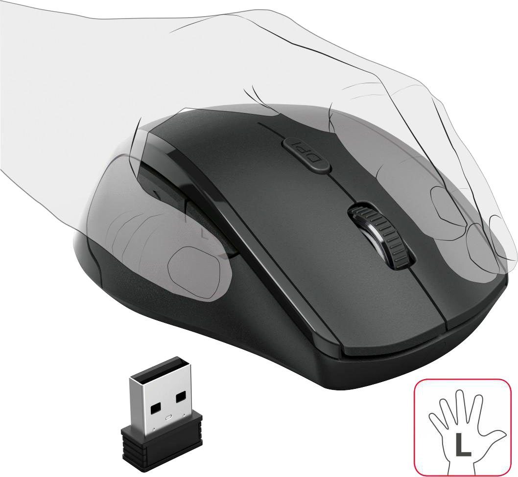 Hama Funk Linkshänder Maus, kabellose Computermaus Riano, 6 Tasten, optisch Maus
