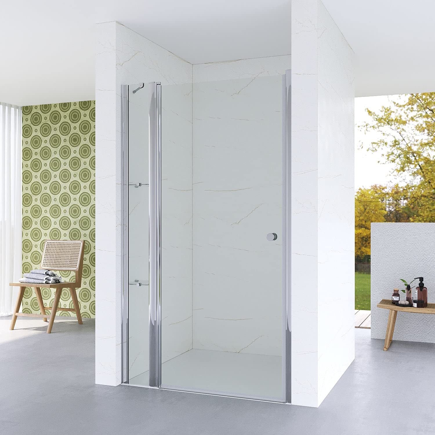 AQUABATOS Dusch-Drehtür Duschabtrennung Nischentür Dusche Pendeltür Glastür Schwingtür, 90x187 cm, Einscheiben-Sicherheitsglas (ESG) 5 mm, (Duschtür mit Festteil erhältlich in 5 verschiedennen Breiten Höhe 187 cm links und rechts montierbar) mit Verstellbereich Echtglas Sicherheitsglas Klarglas