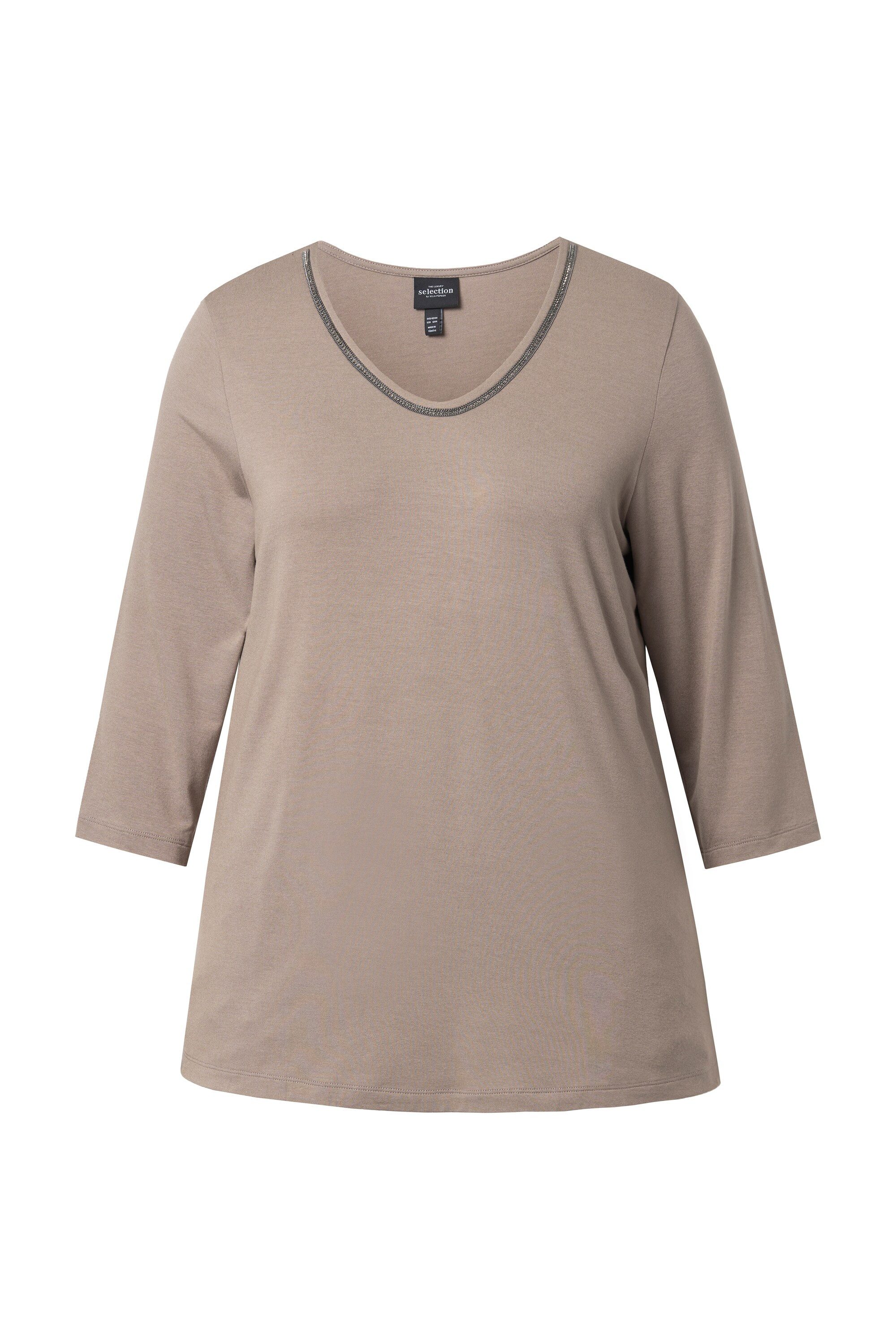 Ulla Popken T-Shirt Shirt Zierband Classic V-Ausschnitt 3/4-Arm günstig online kaufen