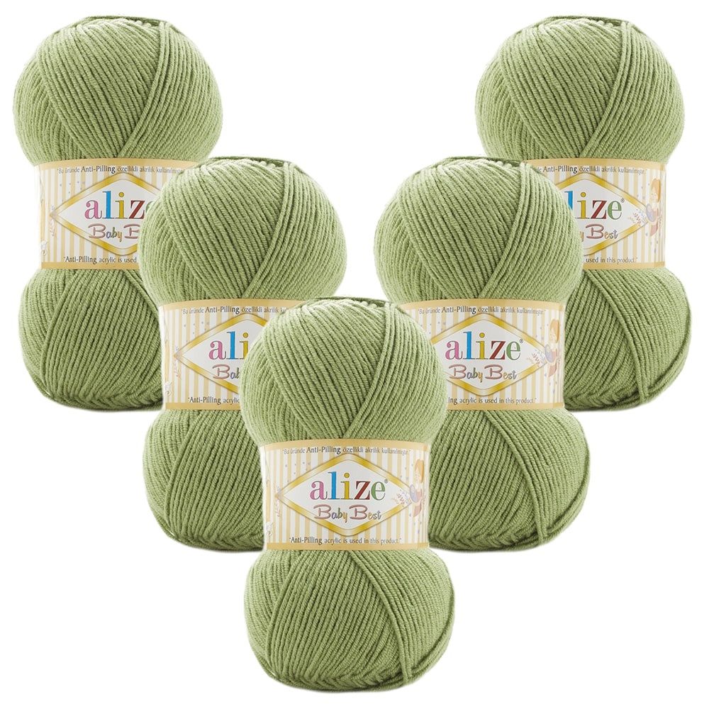 Alize 5 x ALIZE Baby Best 485 green Häkelwolle, 240 m, Babywolle,Viskose,Anti-Pilling,Babygarn
