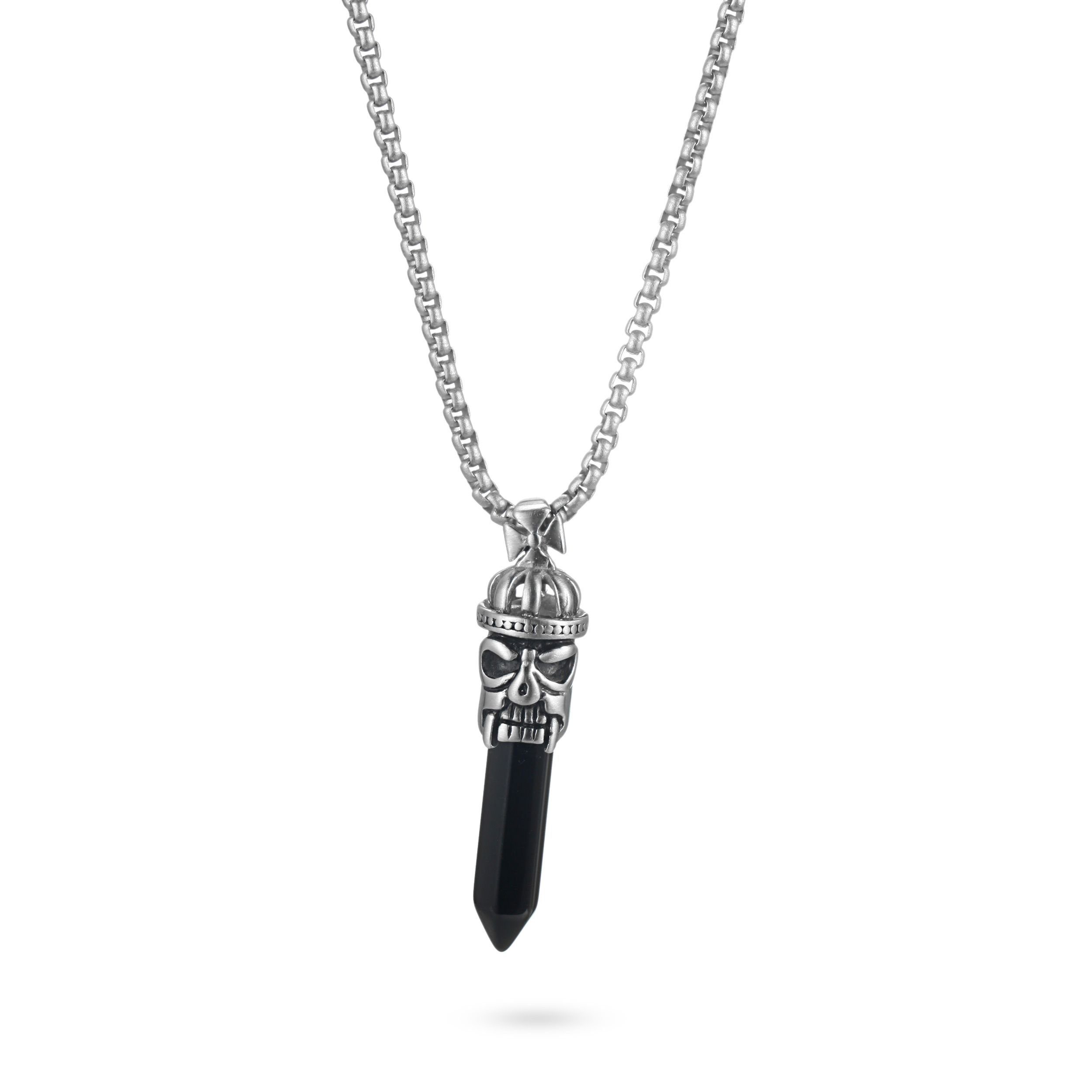 Kingka Kette mit Anhänger Totenkopf Anhänger mit Venezia Kette "Urban Rocks", mit Onyx