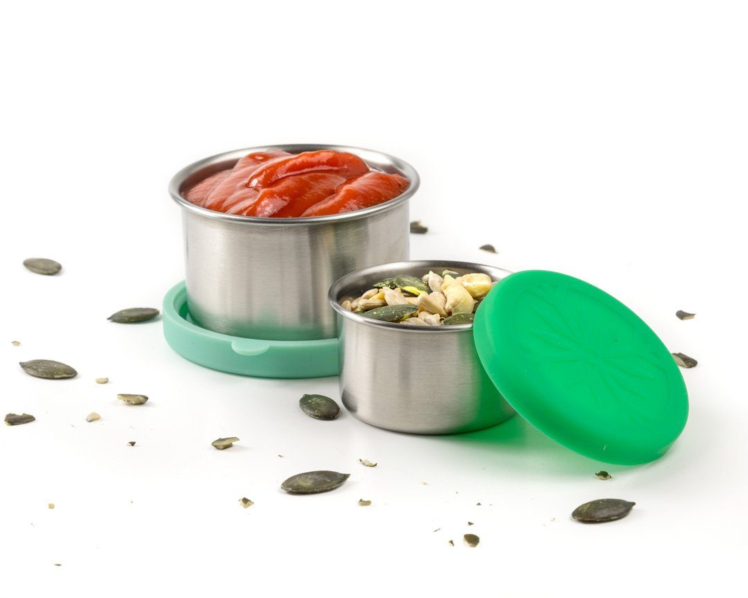 LEKKABOX Lunchbox Dipper, 2er Set - Mini Kleine Edelstahl Soßen Dressing Behälter, Auslaufsicher, sogar bei flüssigen Dressings