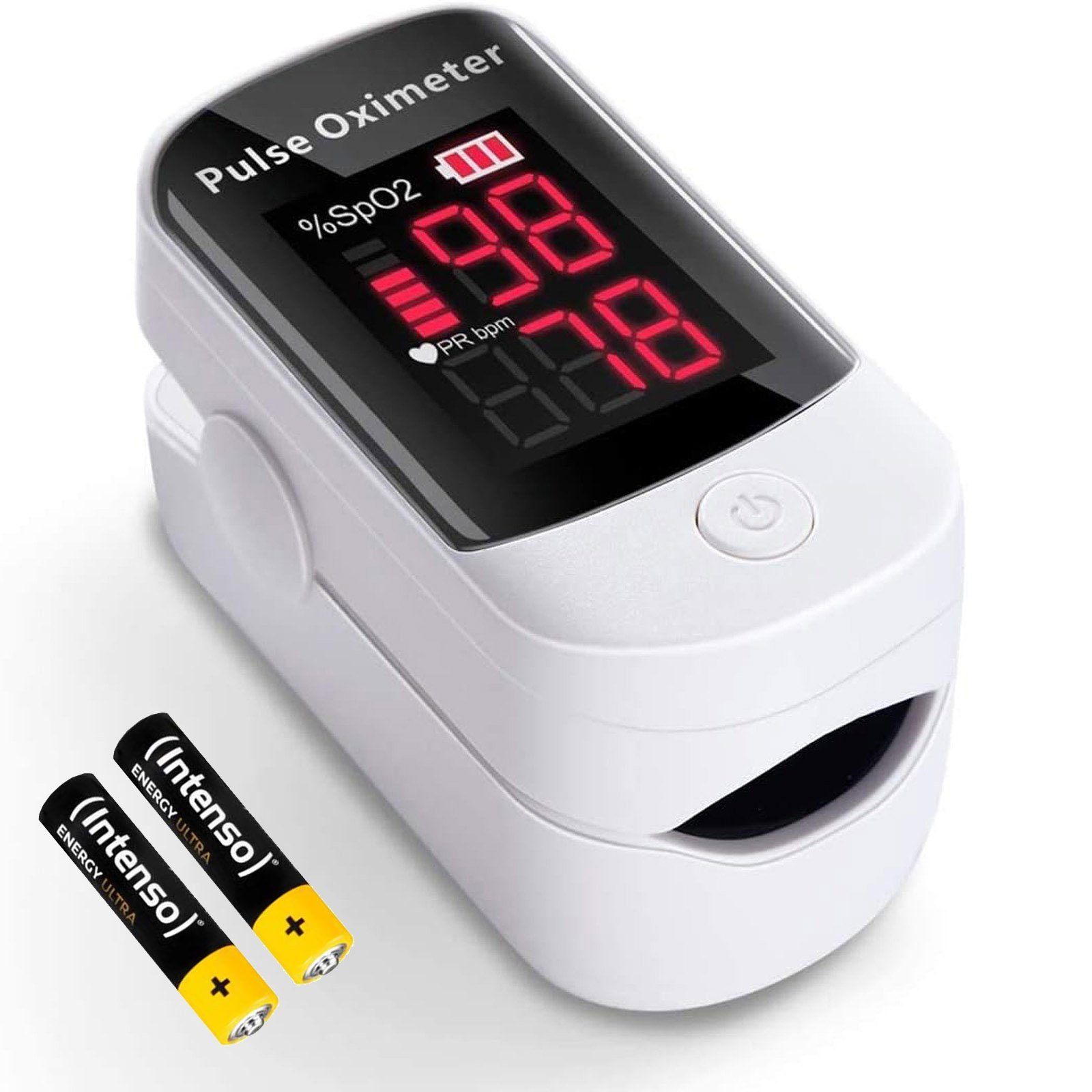 HAC24 Pulsoximeter Pulsoxymeter Finger Puls Messgerät Blut Sauerstoffsättigung SpO2, Inklusive Trageschlaufe und Batterien von HAC24