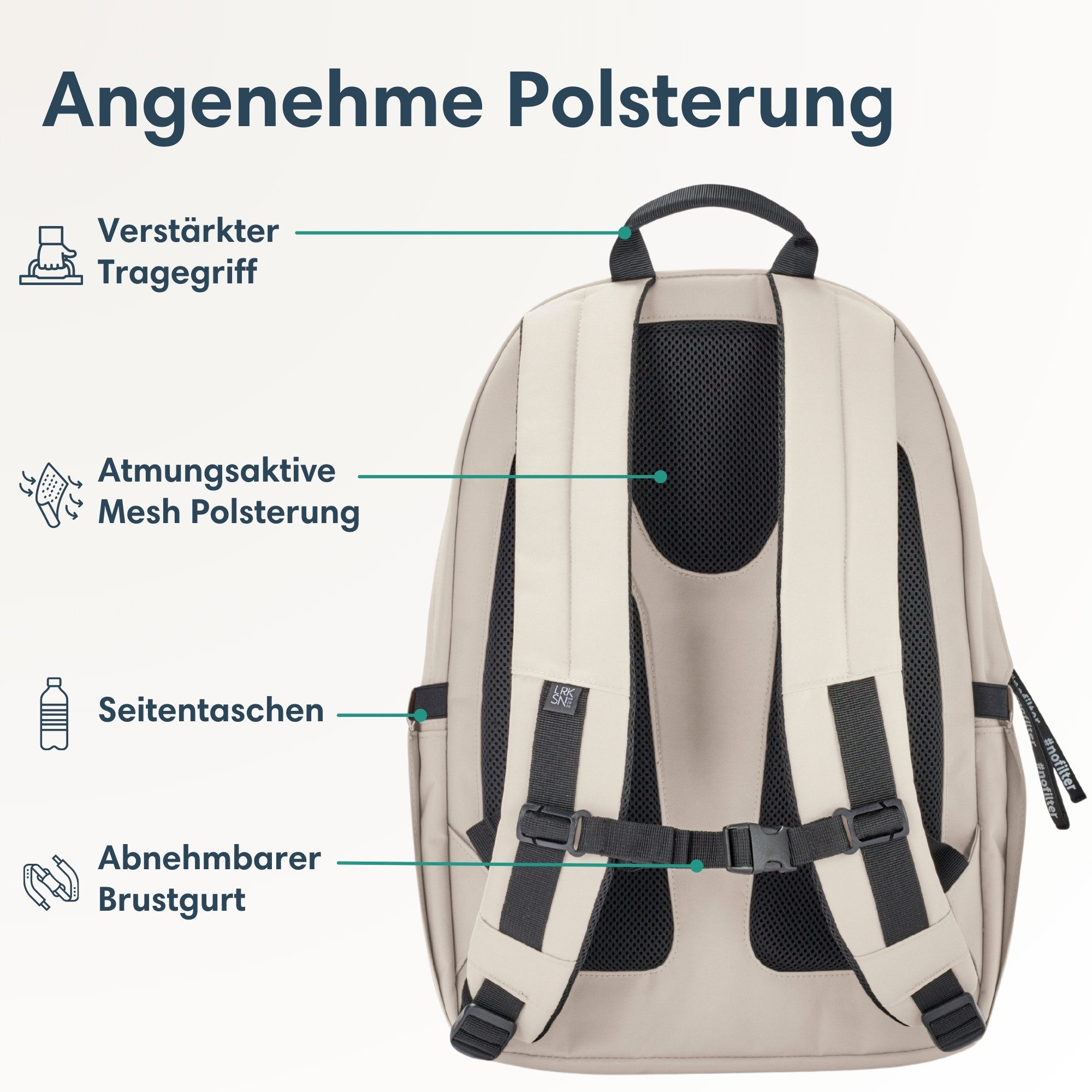 LARKSON Schulrucksack No 3 Advanced Rucksack für Schule, Mädchen Jungen (1-tlg), 3 Hauptfächer, Seitentasche, Laptopfach, Wasserabweisend