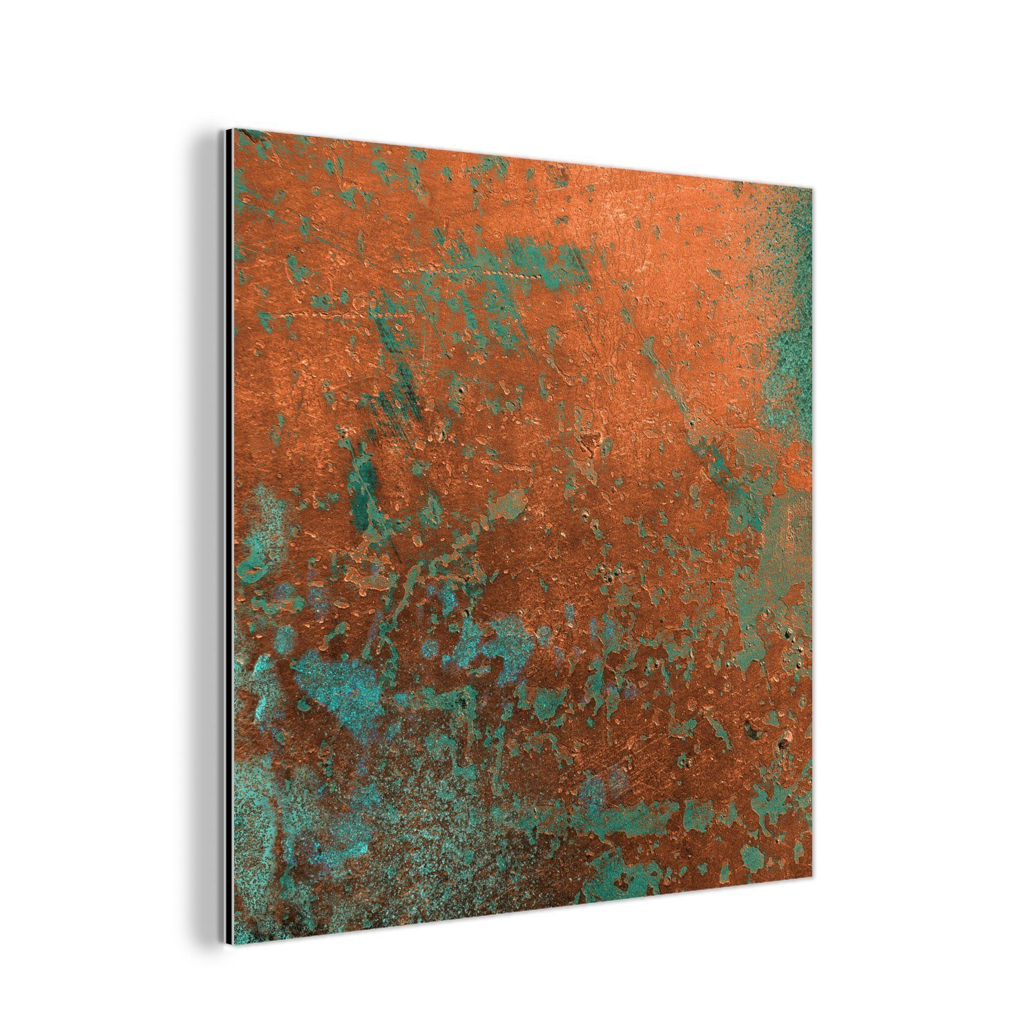 MuchoWow Metallbild Stahl - Grün - Rost, Inkl. Aufhängung, Alu-Dibond-Druck, Wandbild aus Metall, Aluminium deko, 20x20 cm