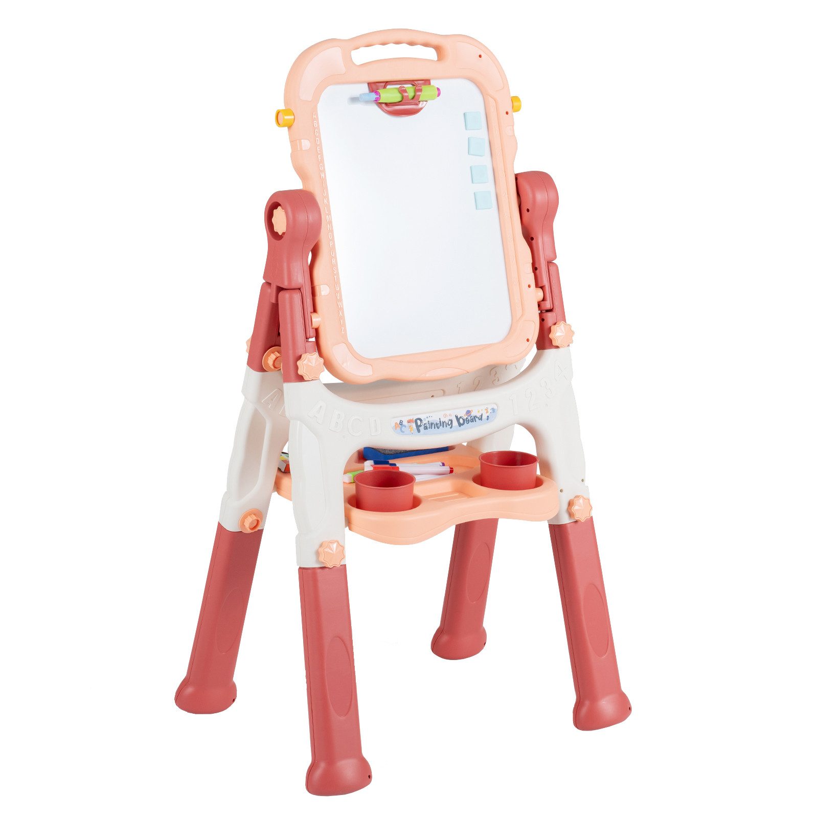 COSTWAY Standtafel 4-in-1 Kindertafel Höhenverstellbar Doppelseitige Kinderstaffelei