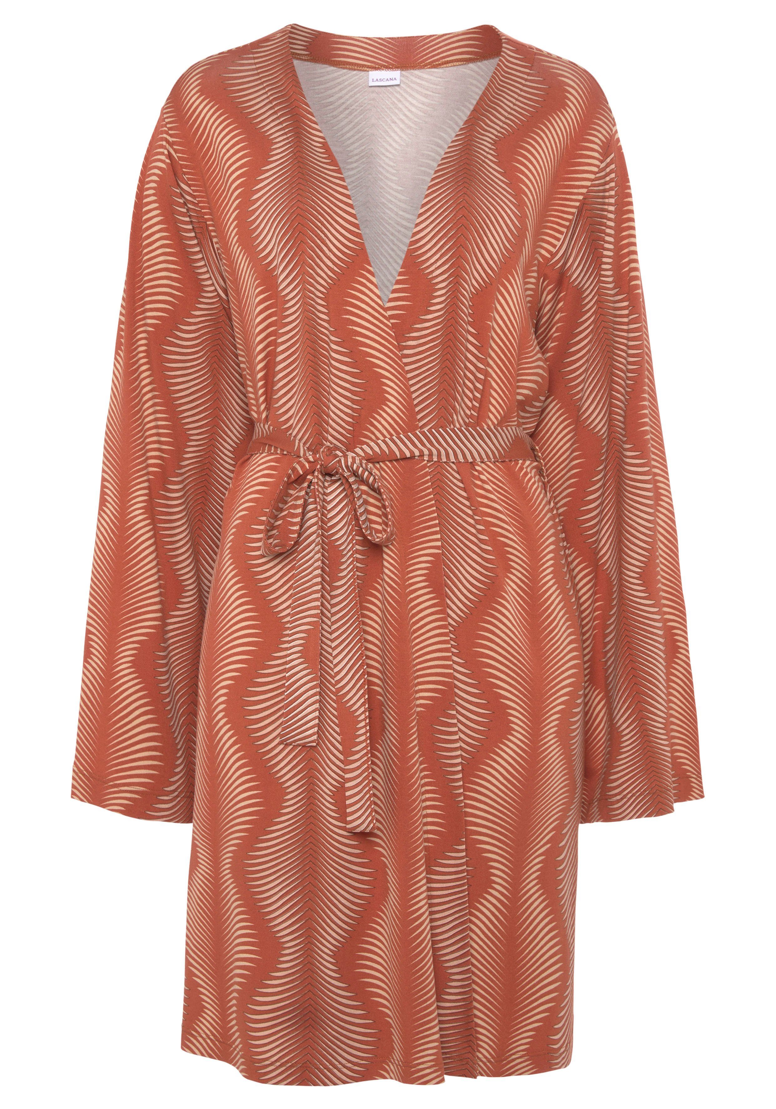 LASCANA Kimono, graphischen bedruckt Terracotta Single-Jersey, Kimono-Kragen, Allover-Druck mit Kurzform, Gürtel